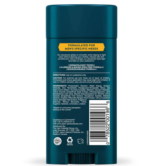JASON Men?s Citrus and Ginger Deodorant Stick 71g