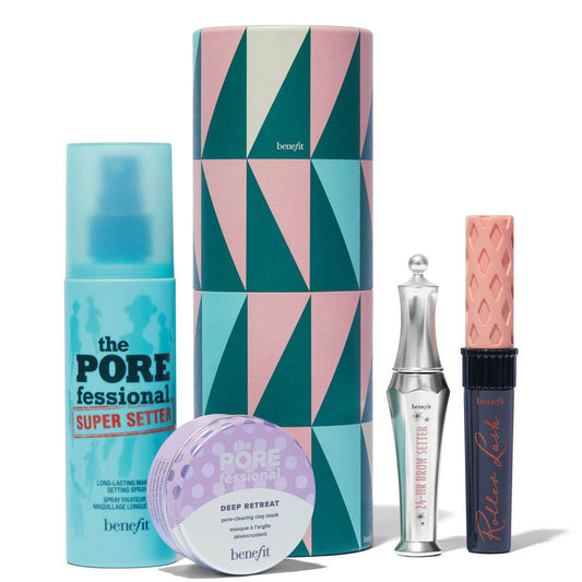 benefit Good Times Gorgeous Roller Lash Mascara, 24hr Brow Setter, Setting Spray and Face Mask Gift Set (Worth £95.50)