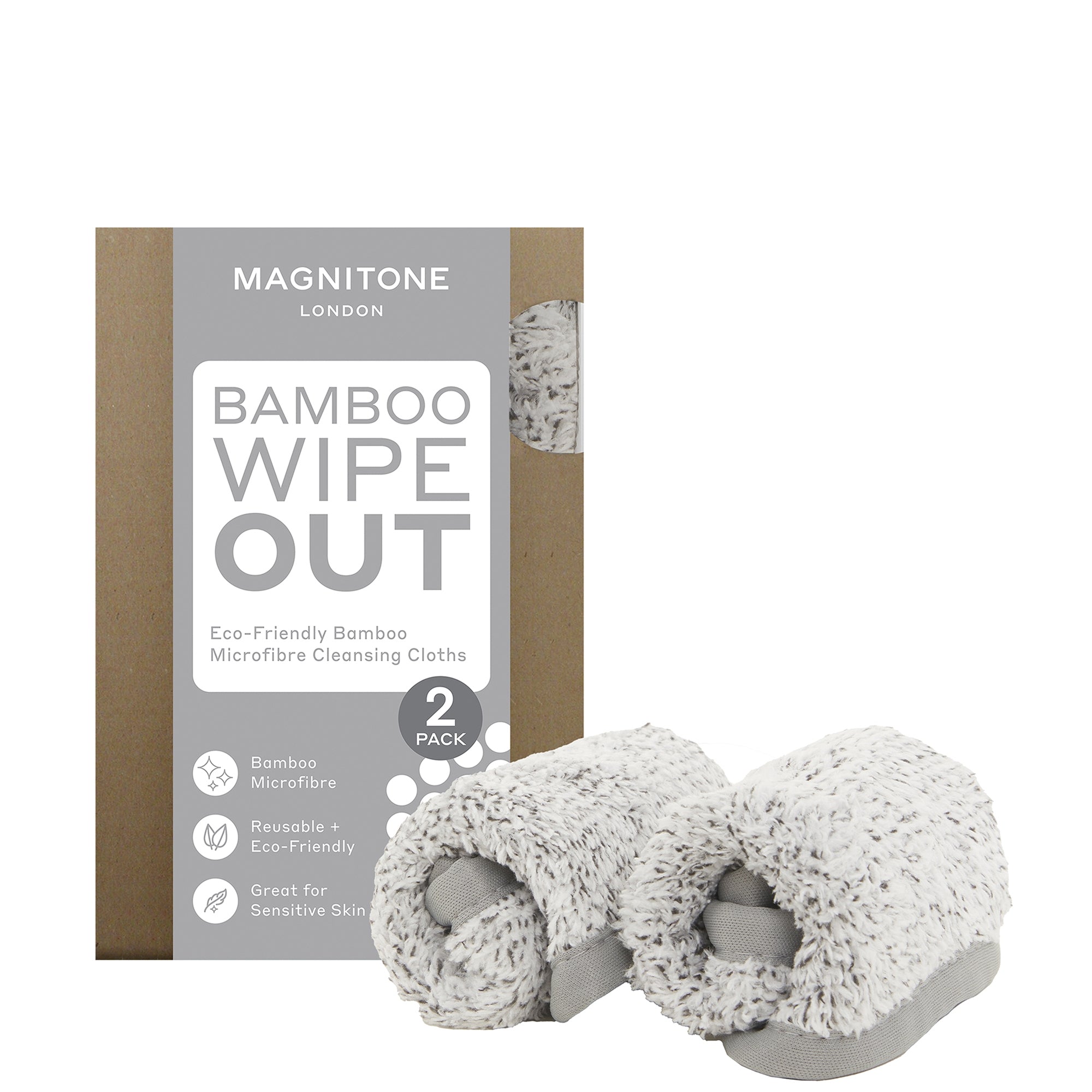 MAGNITONE London WipeOut SuperNatural Bamboo MicroFibre Cleansing Cloth 2 Pack - Grey