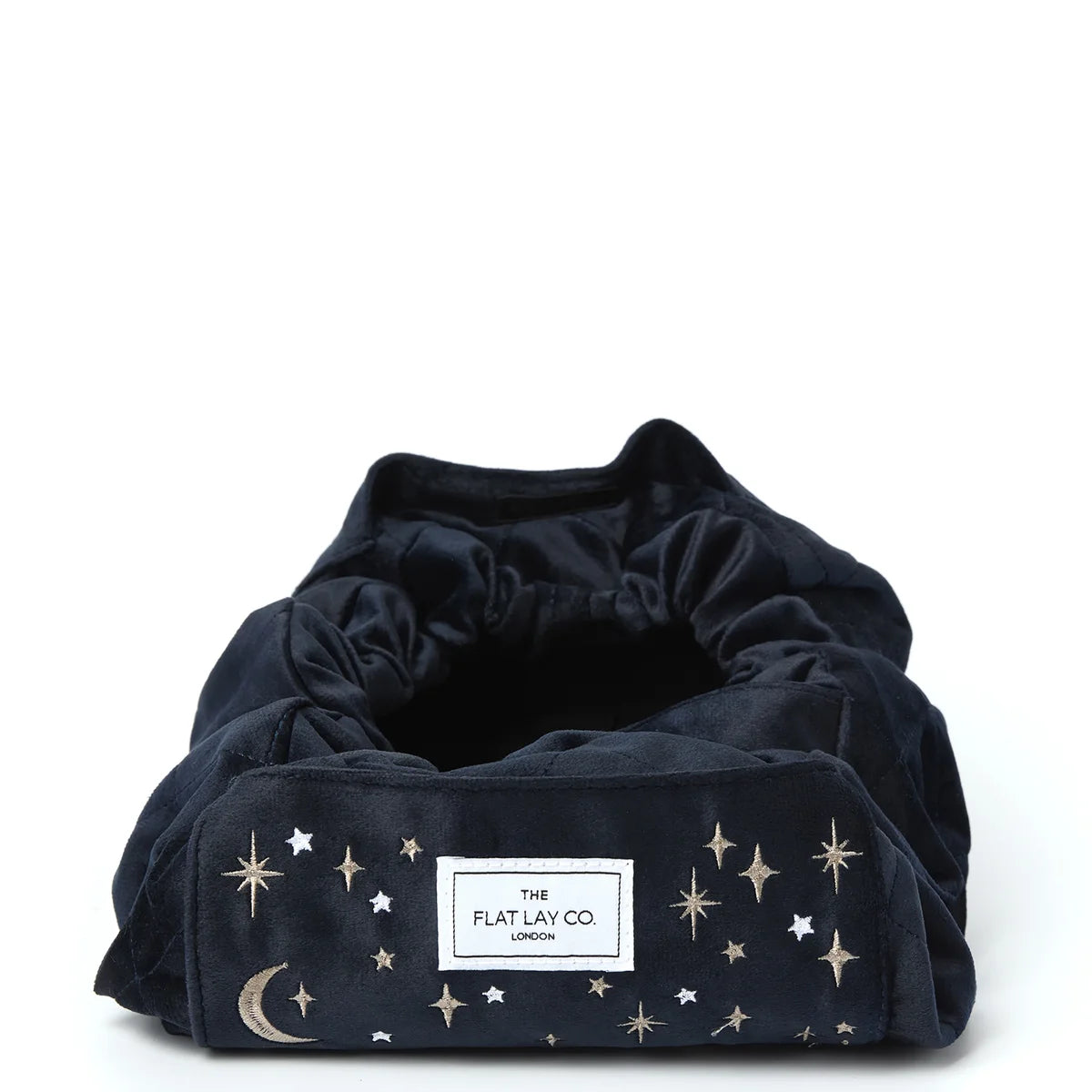 The Flat Lay Co. Drawstring Makeup Bag in Embroidered Celestial Blue Velvet