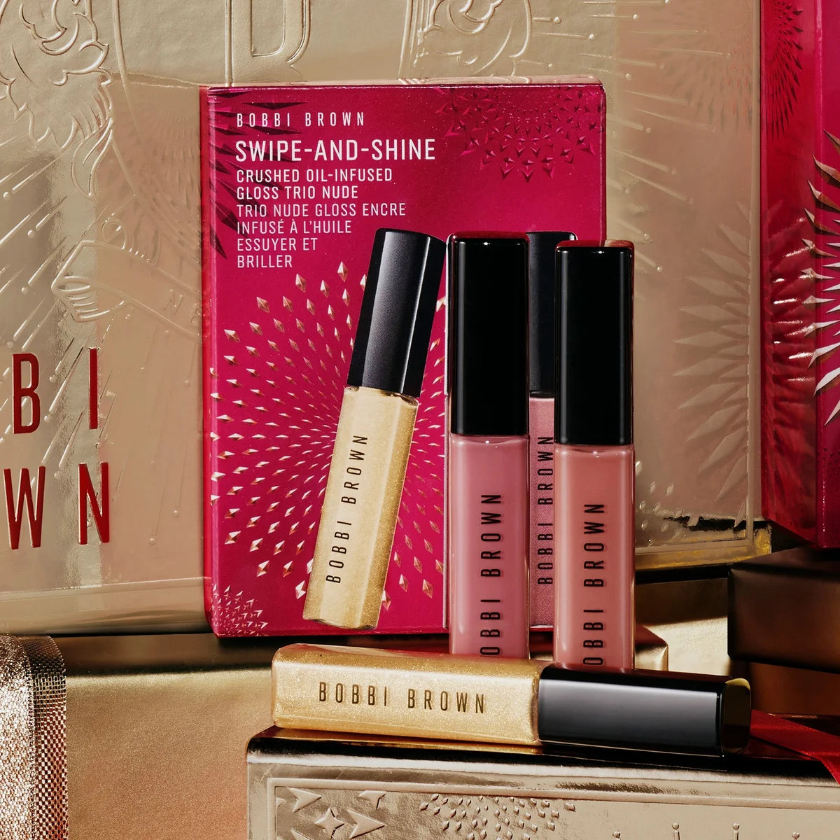 Bobbi Brown Swipe-and-Shine Crushed Oil-Infused Gloss Trio - Nude (Worth £54)