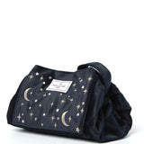 The Flat Lay Co. Drawstring Makeup Bag in Embroidered Celestial Blue Velvet