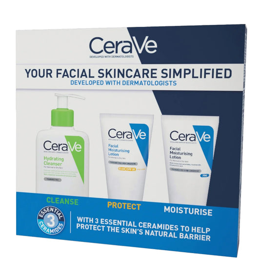 CeraVe Exclusive Skincare Routine Simplified Set for Face Cleansing & Moisturising with Hyaluronic Acid, SPF & Niacinamide