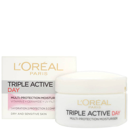 L'Oréal Paris Dermo Expertise Triple Active Day Multi-Protection Moisturiser - Dry / Sensitive Skin (50ml)