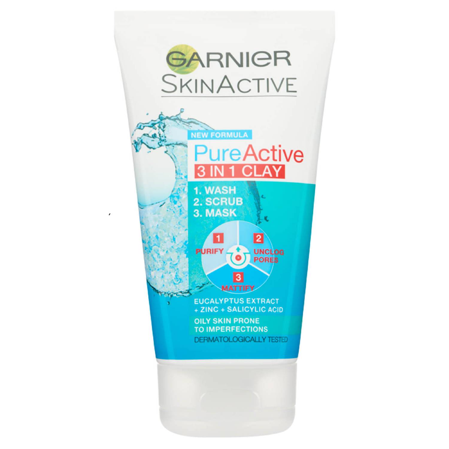 Garnier Pure Active 3in1 Clay Wash Scrub Mask Oily Skin 50ml