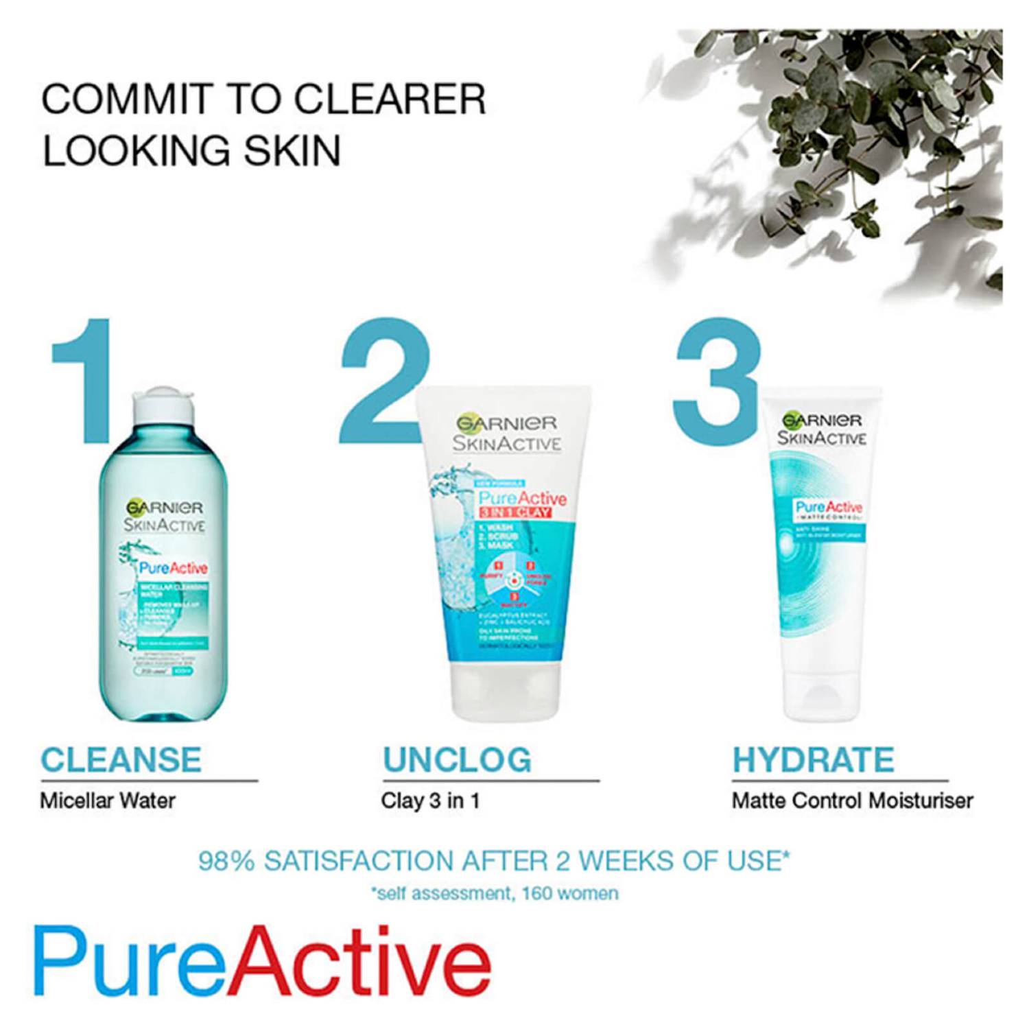 Garnier Pure Active 3in1 Clay Wash Scrub Mask Oily Skin 50ml