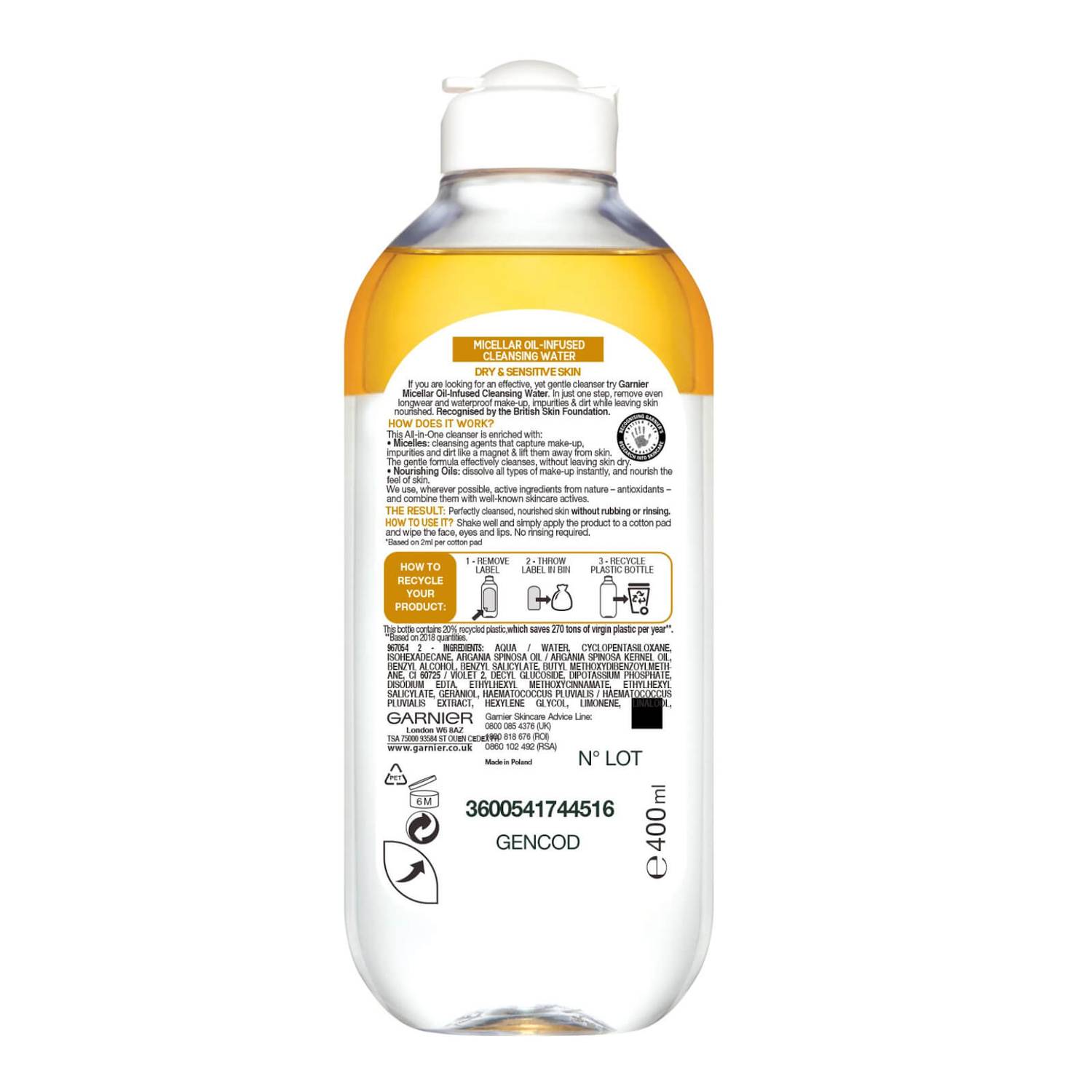 Garnier Micellar Water Oil Infused Facial Cleanser and Makeup Remover 400ml