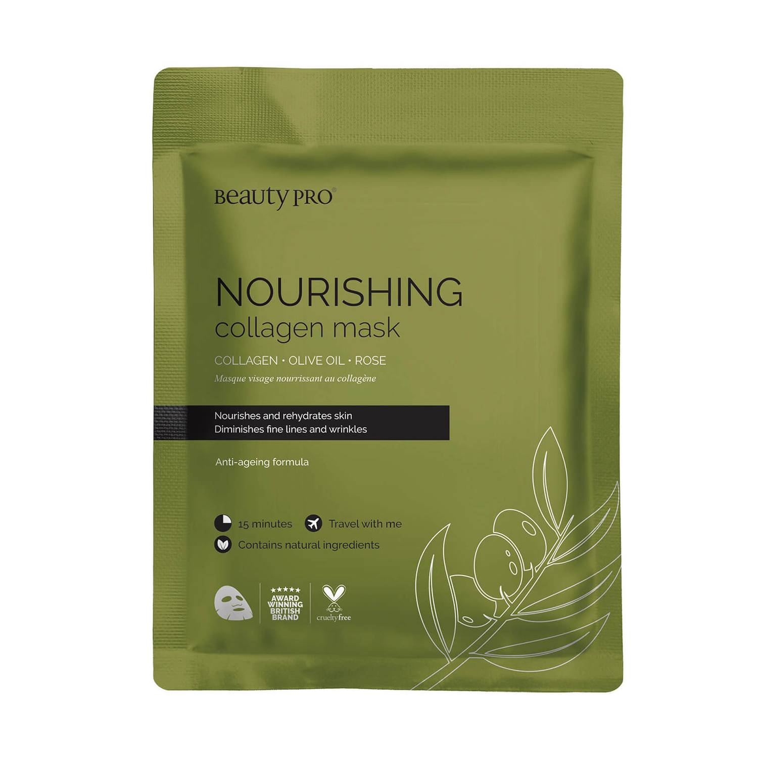 BeautyPro Nourishing Collagen Sheet Mask with Olive Extract