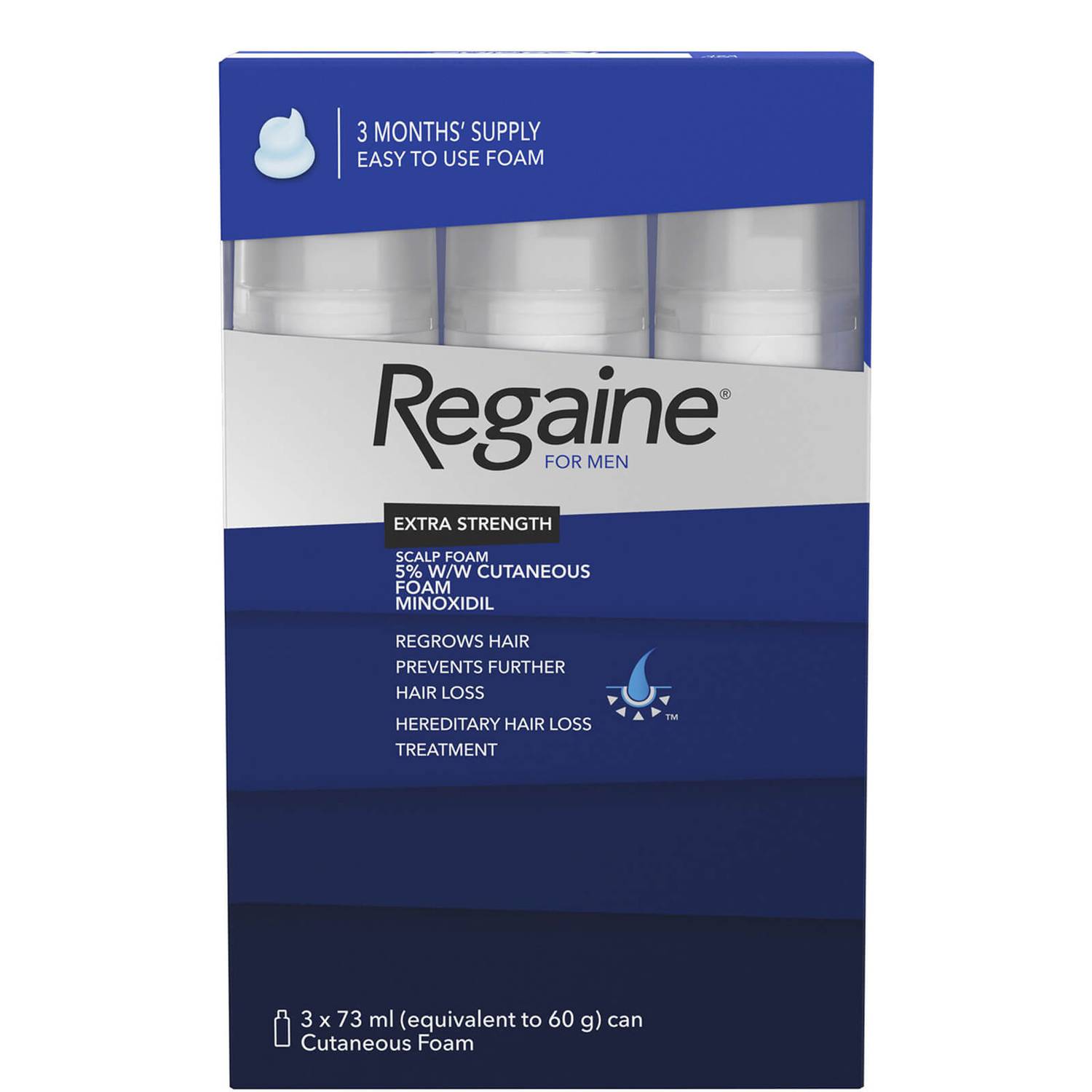 Regaine Men's Extra Strength Hair Loss and Hair Regrowth Scalp Foam Treatment 3 x 73ml