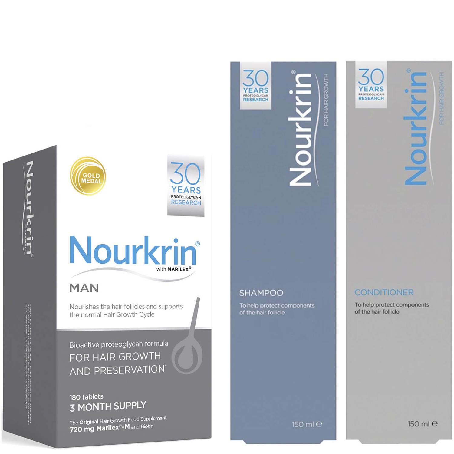 Nourkrin Man for Hair Preservation 6 Month Bundle with Shampoo and Conditioner x2 (Worth £311.78)