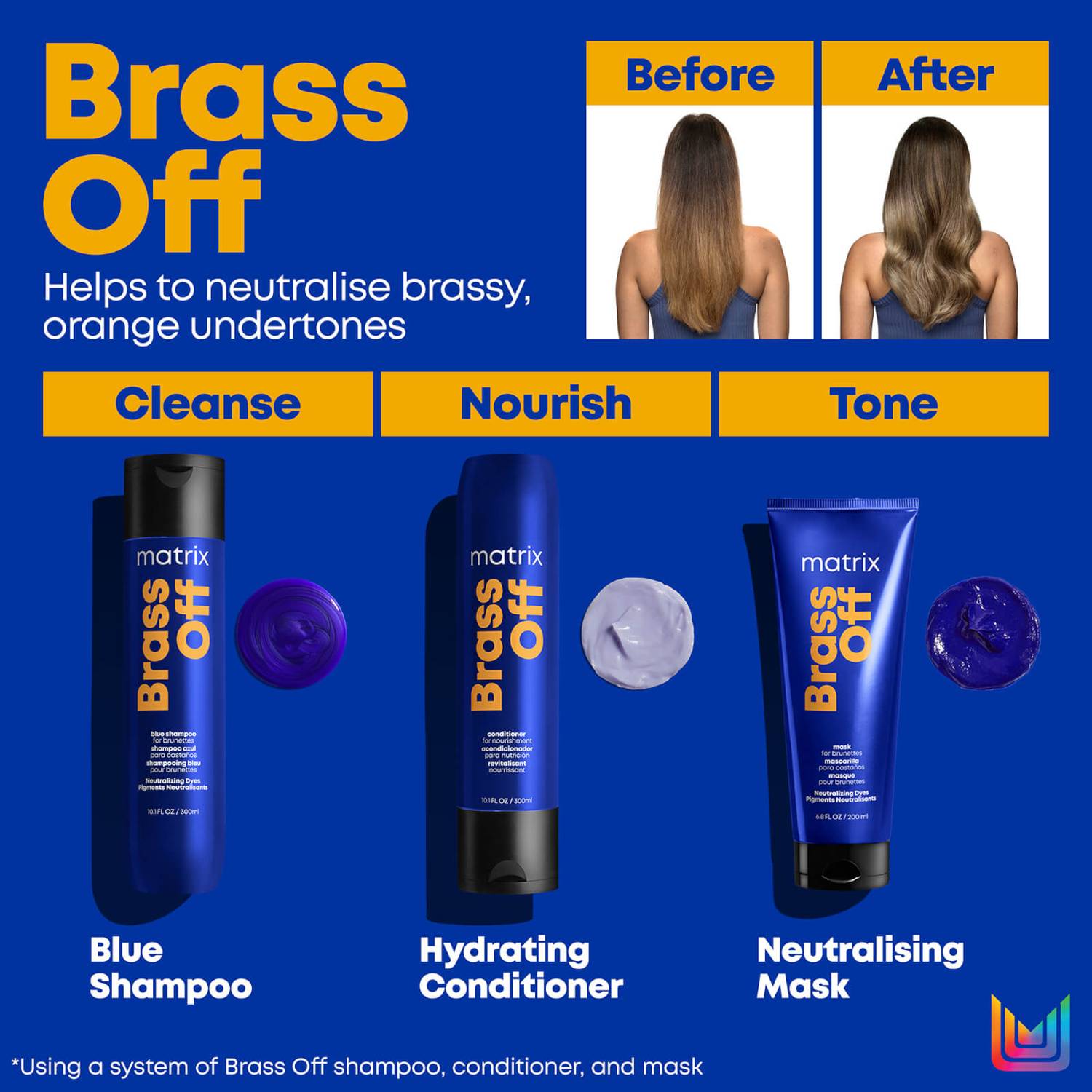 Matrix Total Results Brass Off Brunette Neutralising Blue Shampoo for Lightened Brunette Hair 300ml