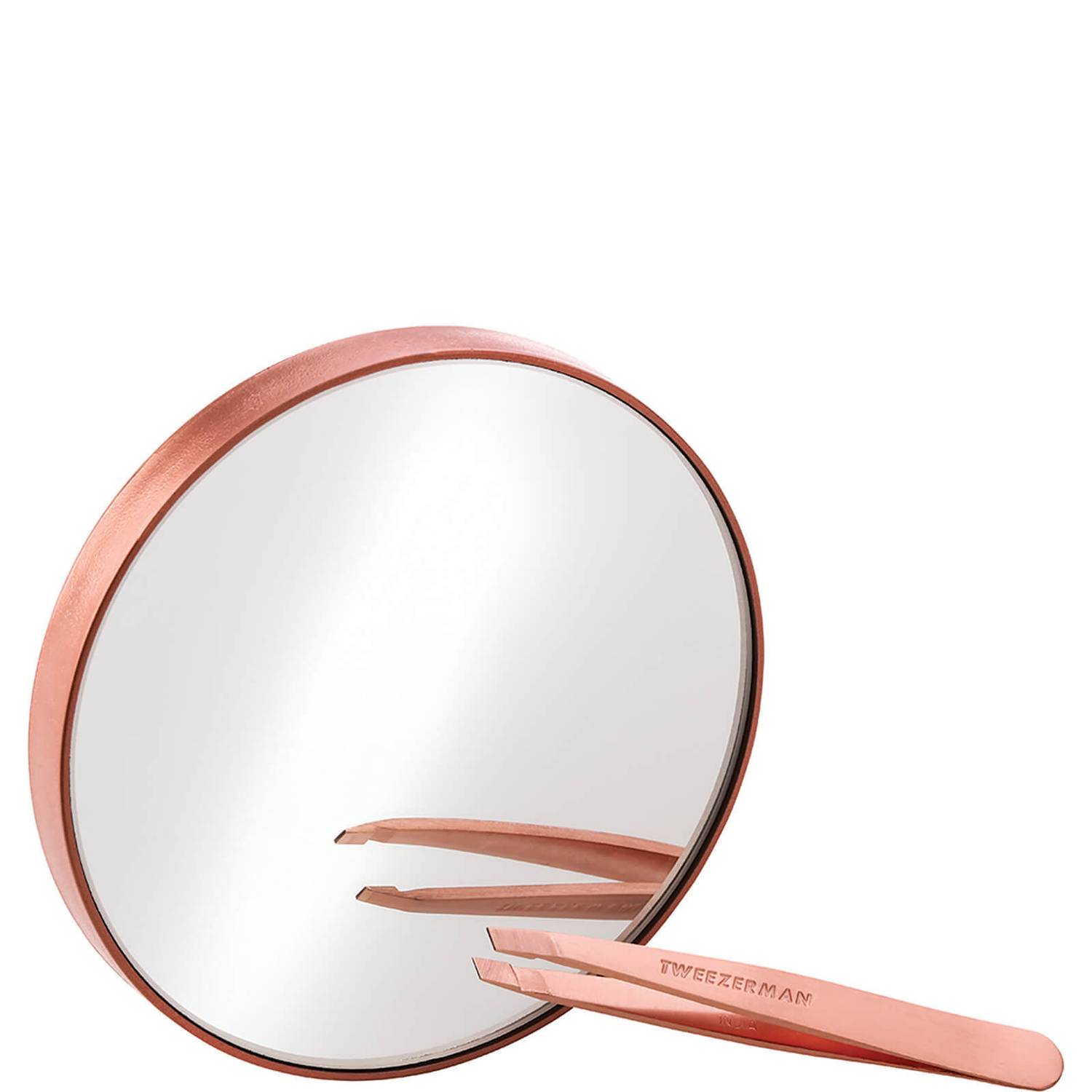 Tweezerman Rose Gold Mini Slant Tweezer and 10x Mirror