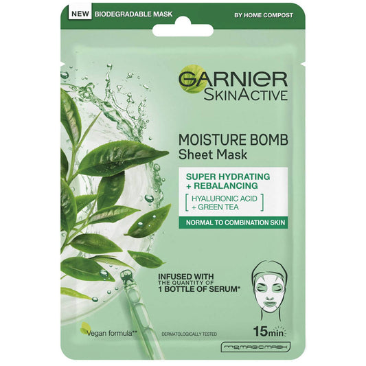 Garnier Moisture Bomb Green Tea Hydrating Face Sheet Mask for Combination Skin 32g