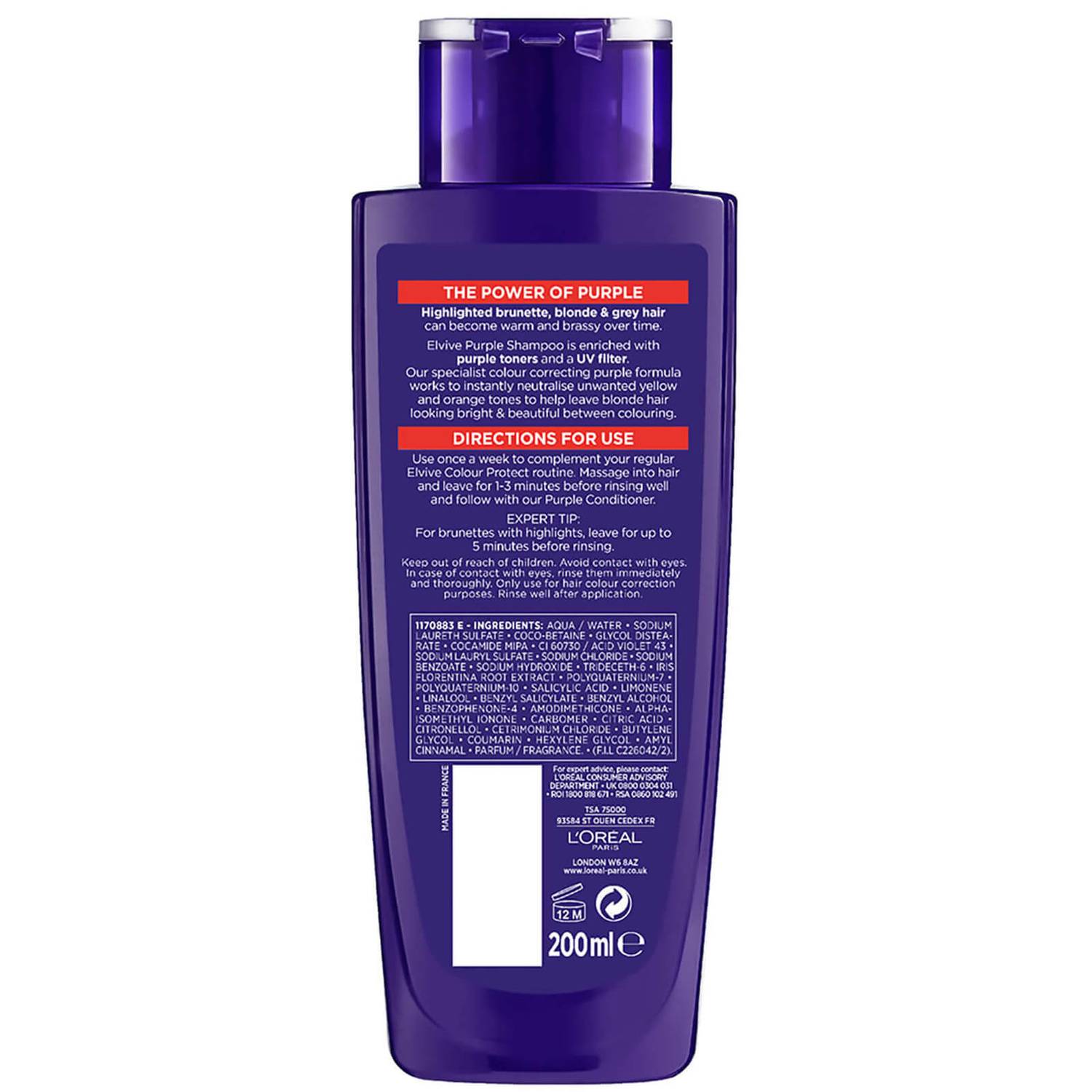 L'Oréal Paris Elvive Colour Protect Anti-Brassiness Purple Shampoo 200ml