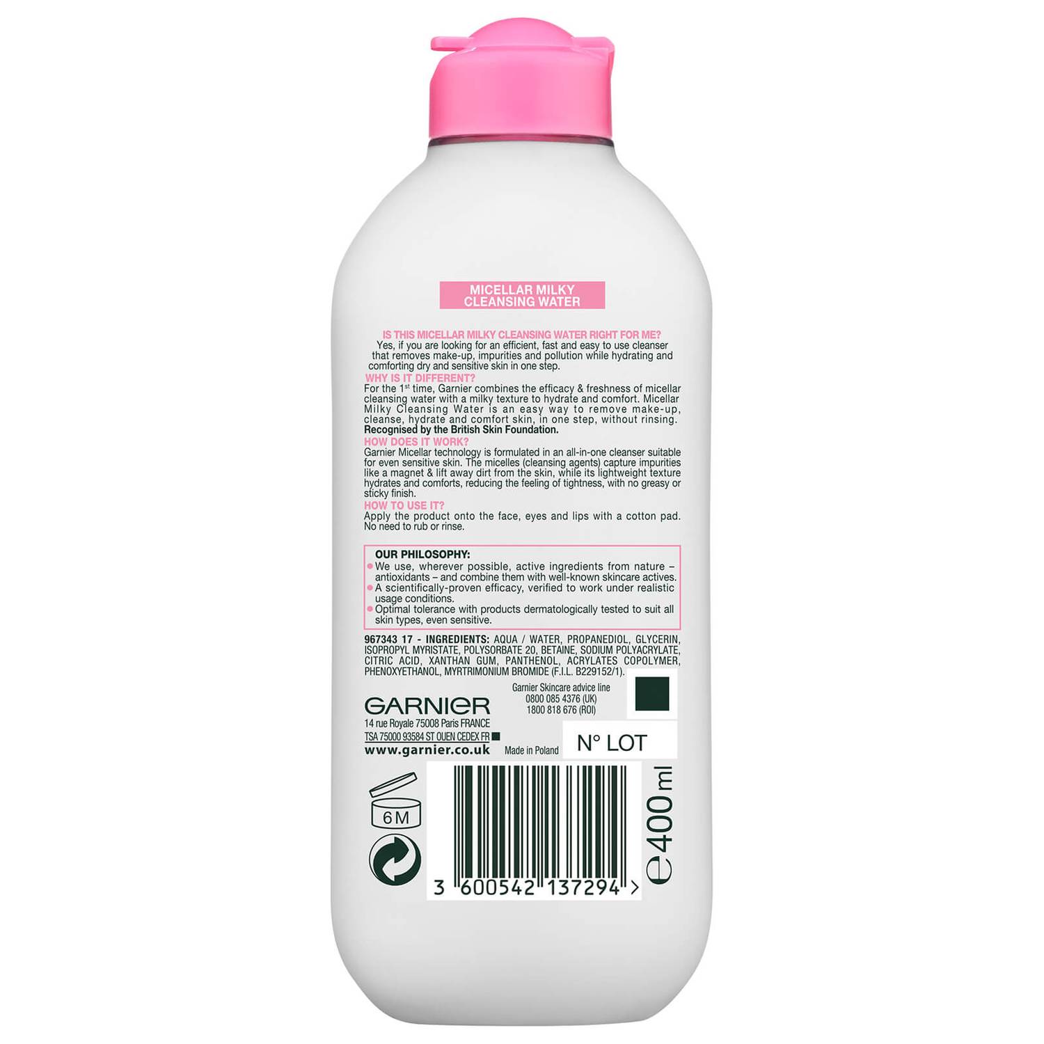 Garnier Micellar Milk Cleansing Water and Makeup Remover 400ml