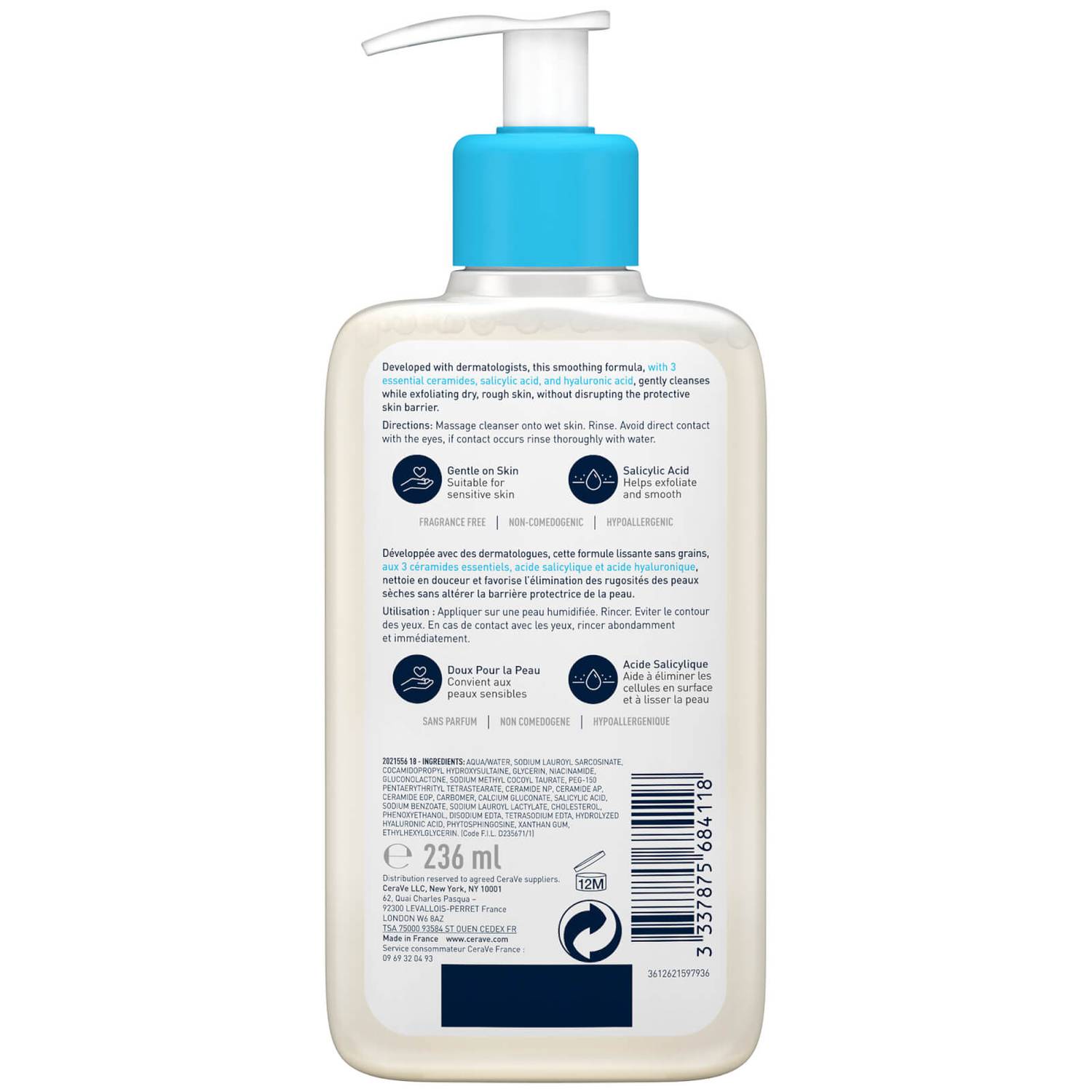 CeraVe SA Smoothing Cleanser with Salicylic Acid for Dry, Rough & Bumpy Skin 236ml