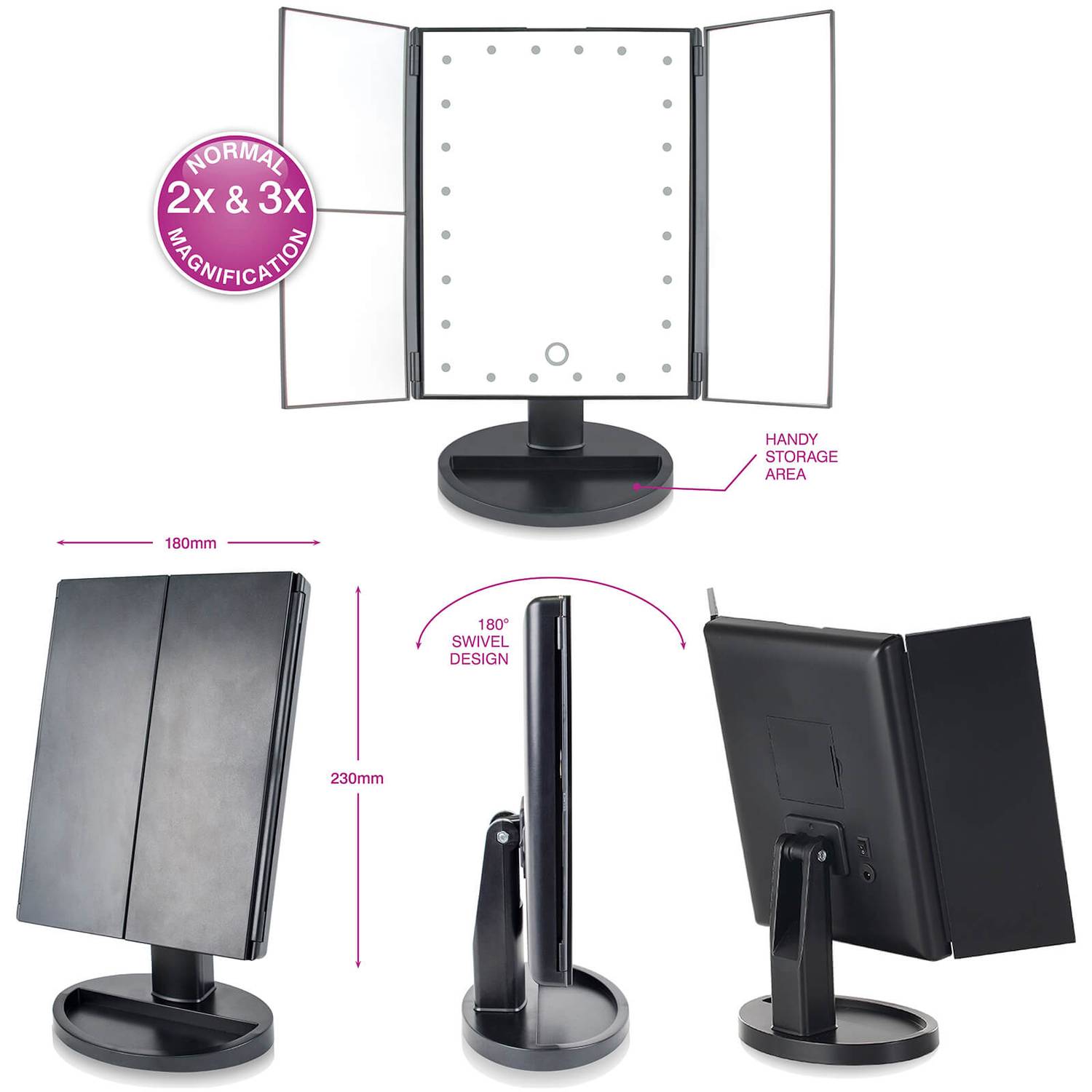 Rio 24 LED Touch Dimmable Cosmetic Makeup Mirror With 2X & 3X Magnification