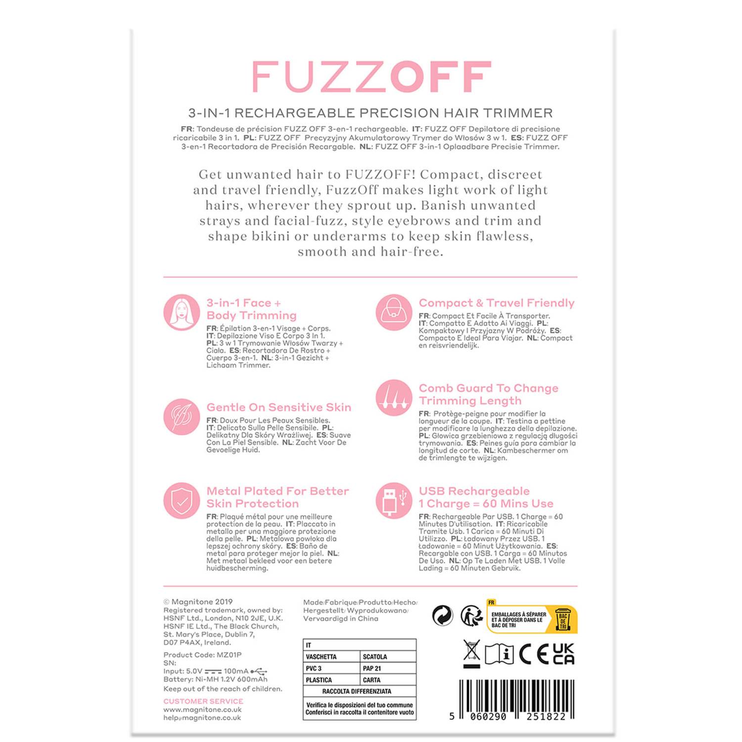 MAGNITONE London FuzzOff 3-in-1 Trimmer - Pink