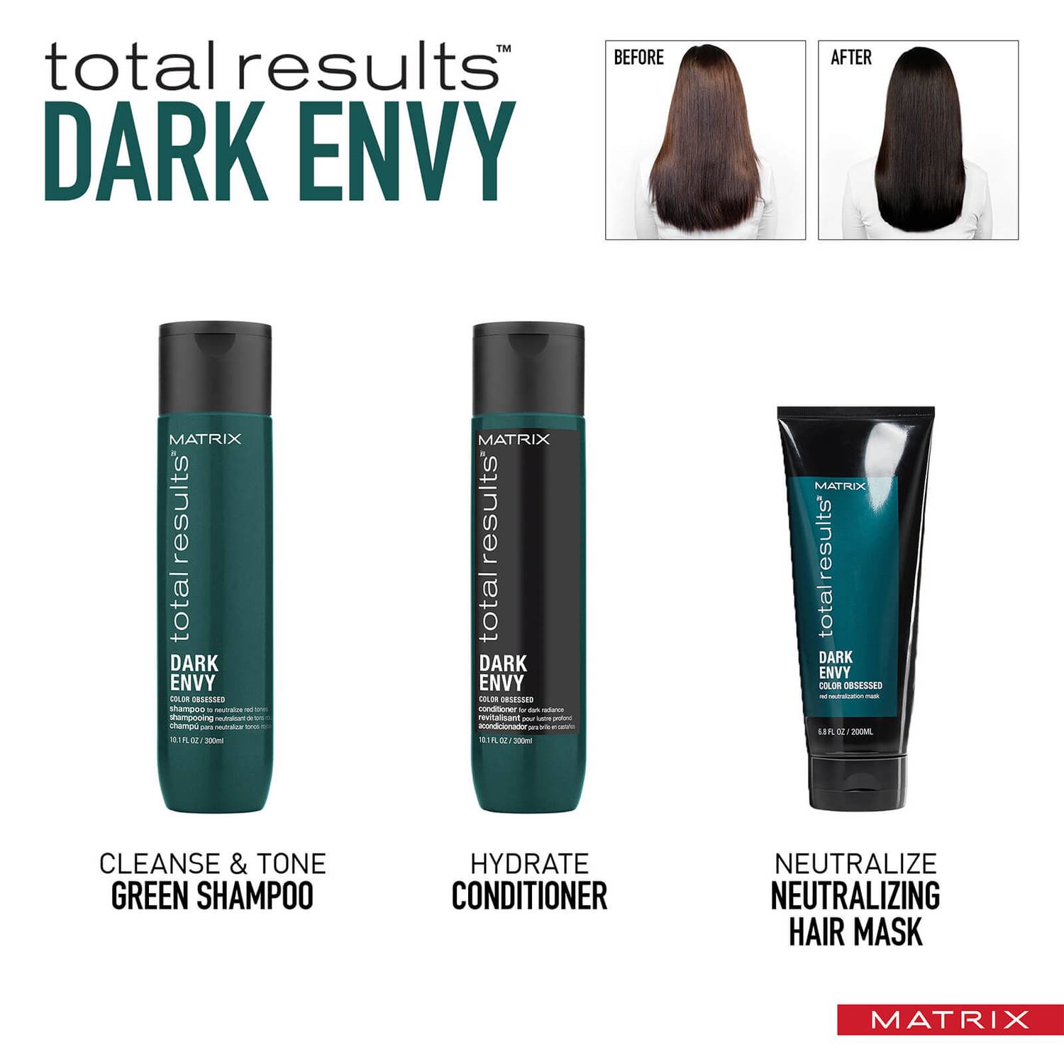 Matrix Total Results Dark Envy Neutralising Green Shampoo for Dark Brunette Hair 300ml