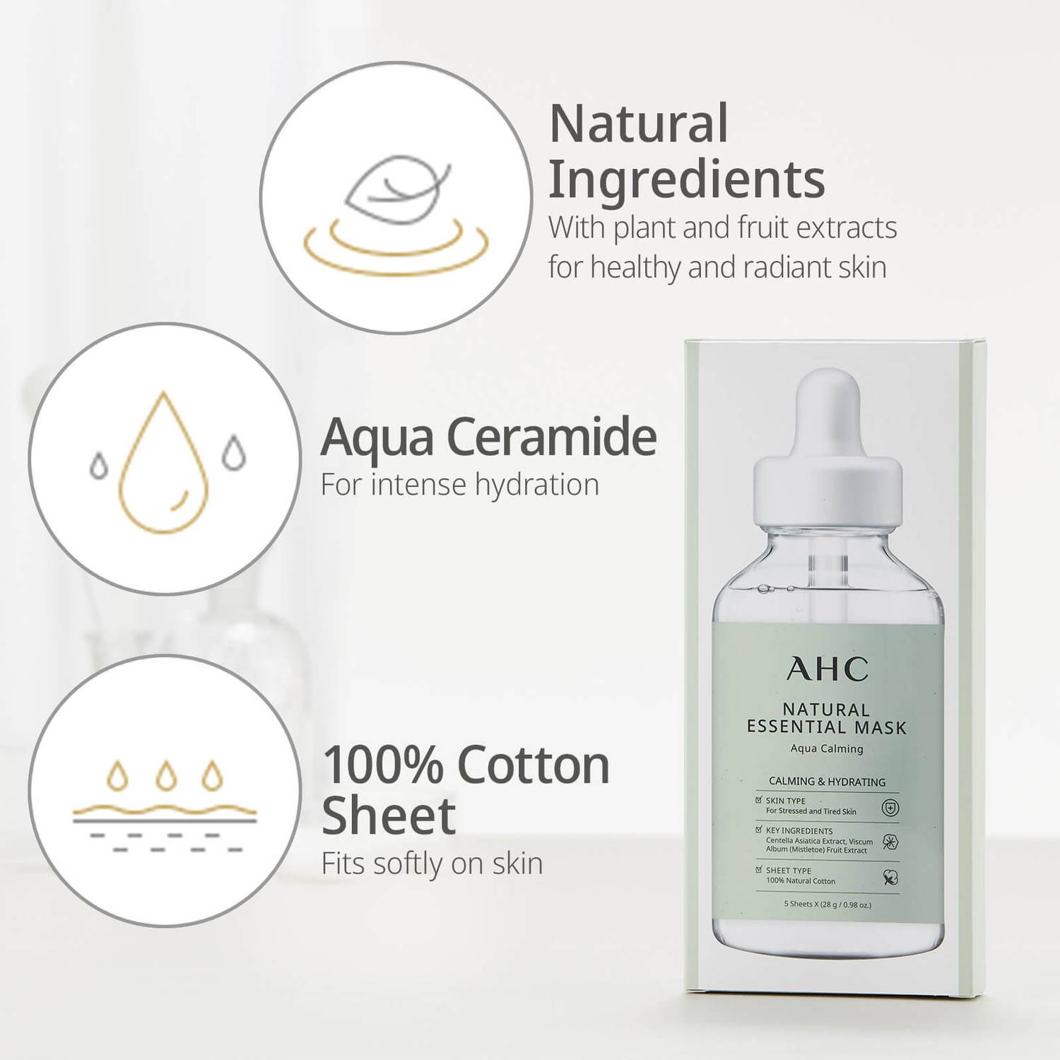 AHC Natural Essential Face Mask Hydrating and Calming for Tired Skin