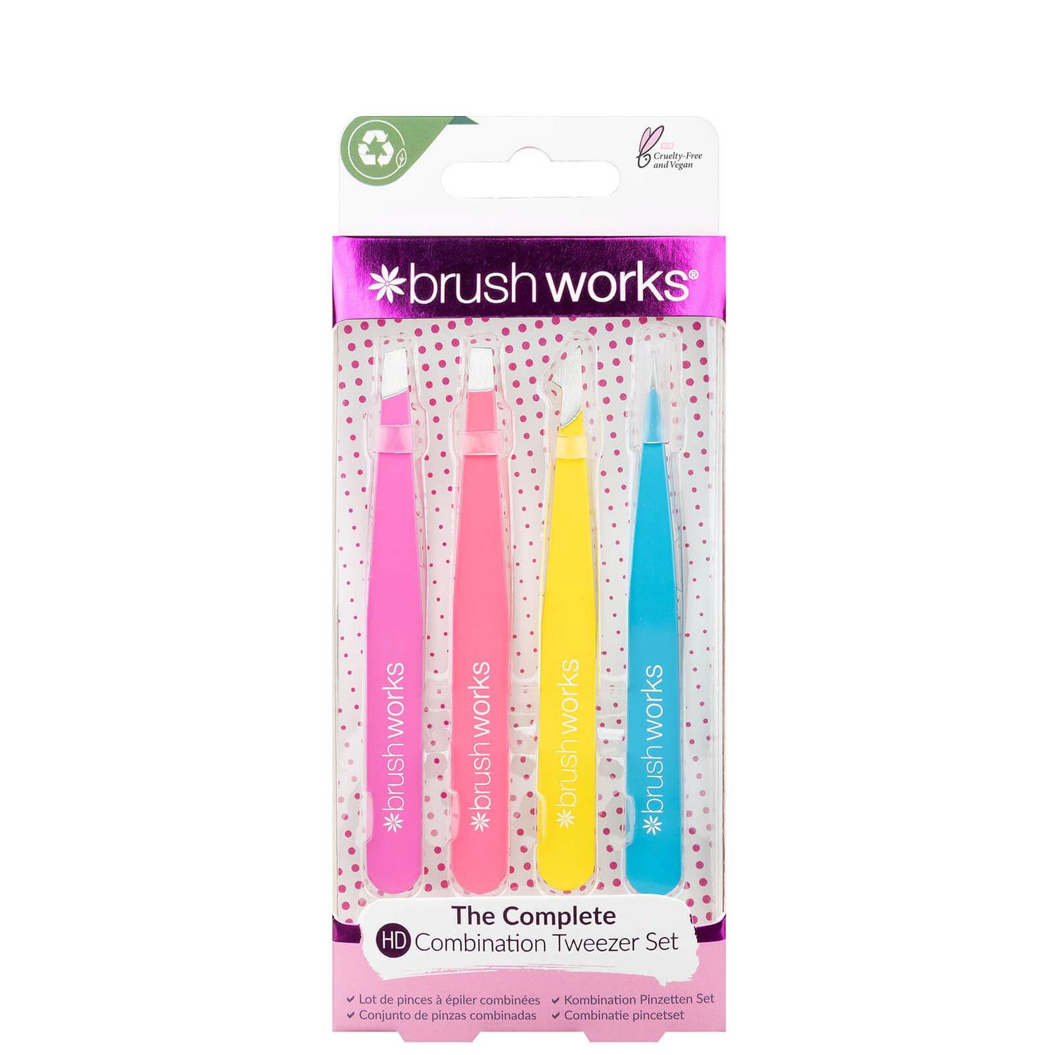 brushworks HD 4 Piece Combination Tweezer Set - Neon