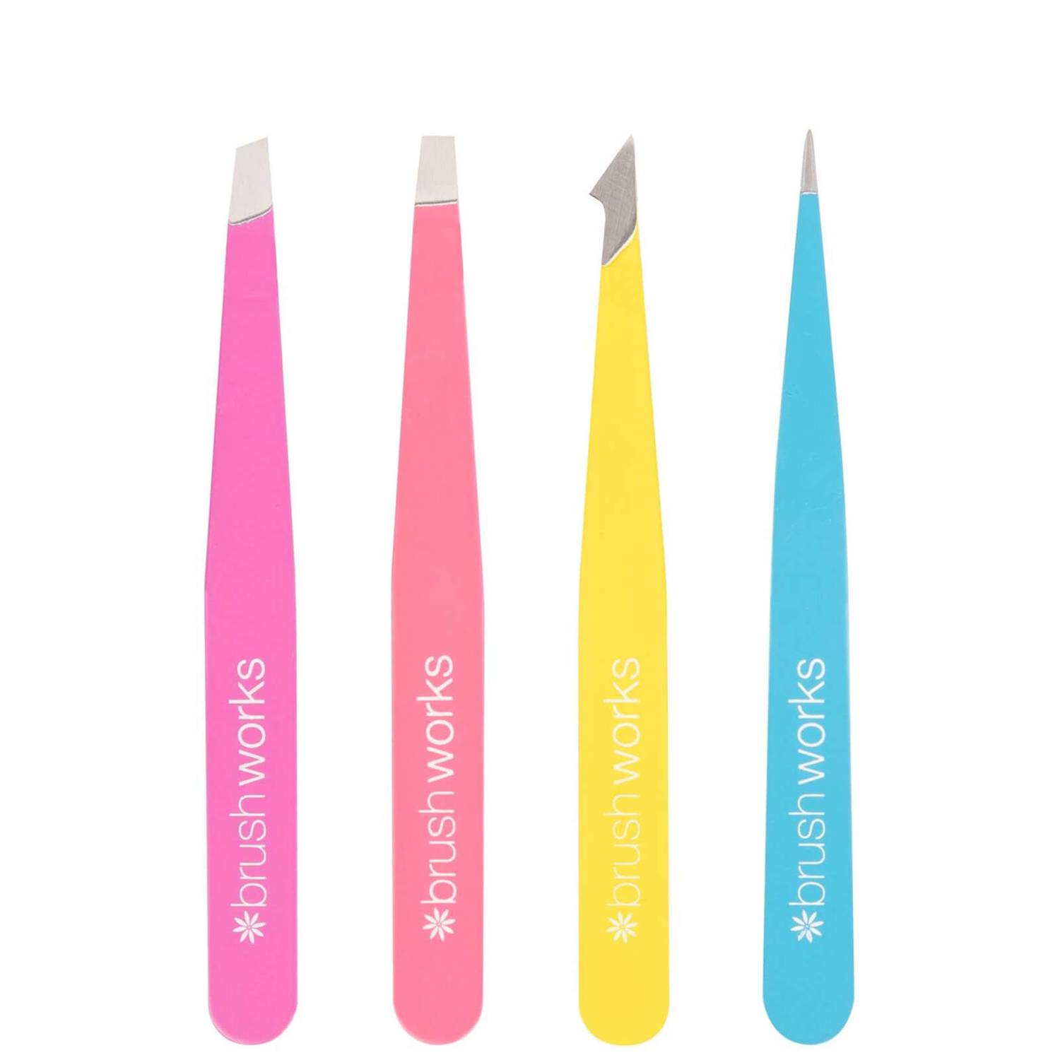 brushworks HD 4 Piece Combination Tweezer Set - Neon