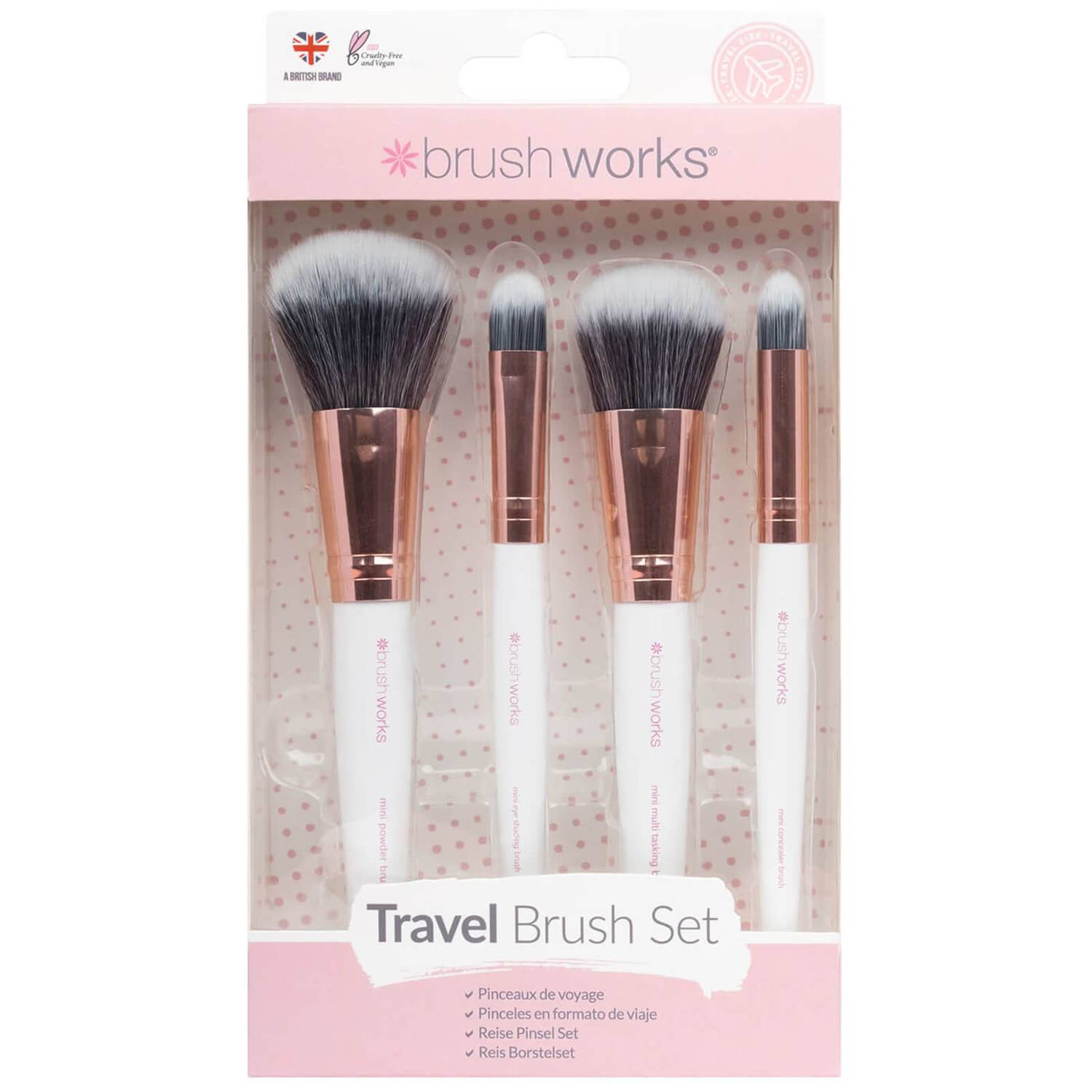 brushworks Travel Brush Set - White/Gold