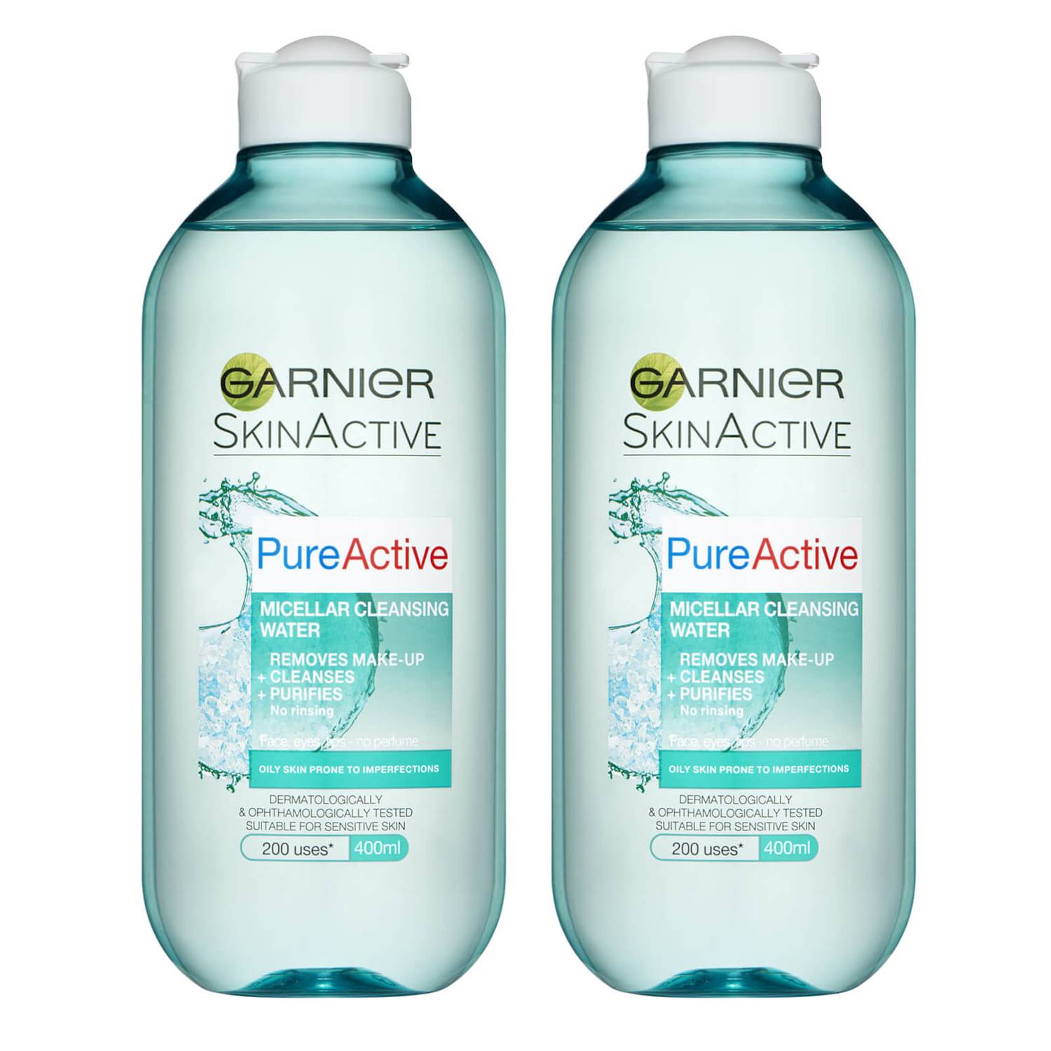 Garnier Pure Active Micellar Water Facial Cleanser Oily Skin 400ml Duo Pack