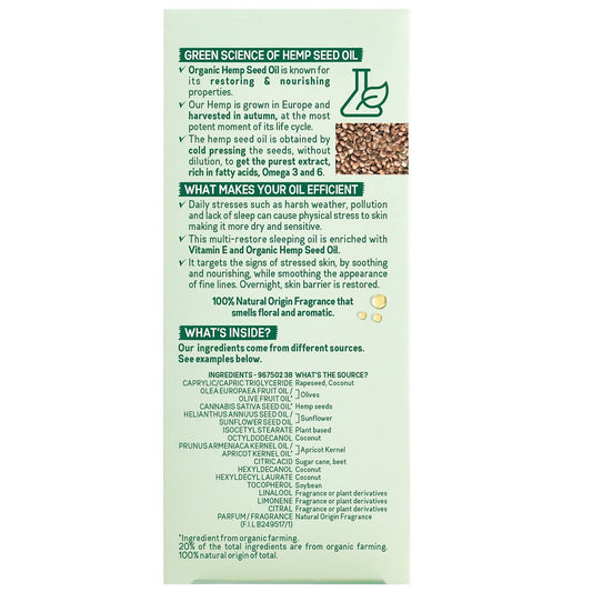 Garnier Organic Hemp Multi-Restore Facial Sleeping Oil 30ml