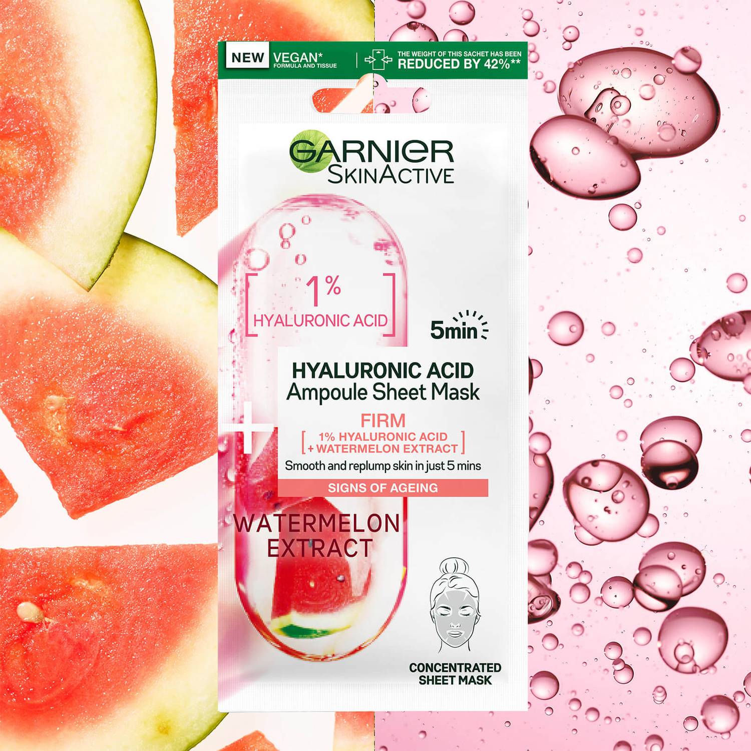 Garnier SkinActive Firming Ampoule Sheet Mask - Watermelon and 1% Hyaluronic Acid 15g