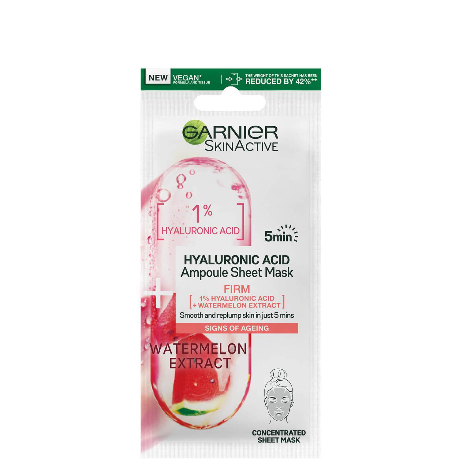 Garnier SkinActive Firming Ampoule Sheet Mask - Watermelon and 1% Hyaluronic Acid 15g