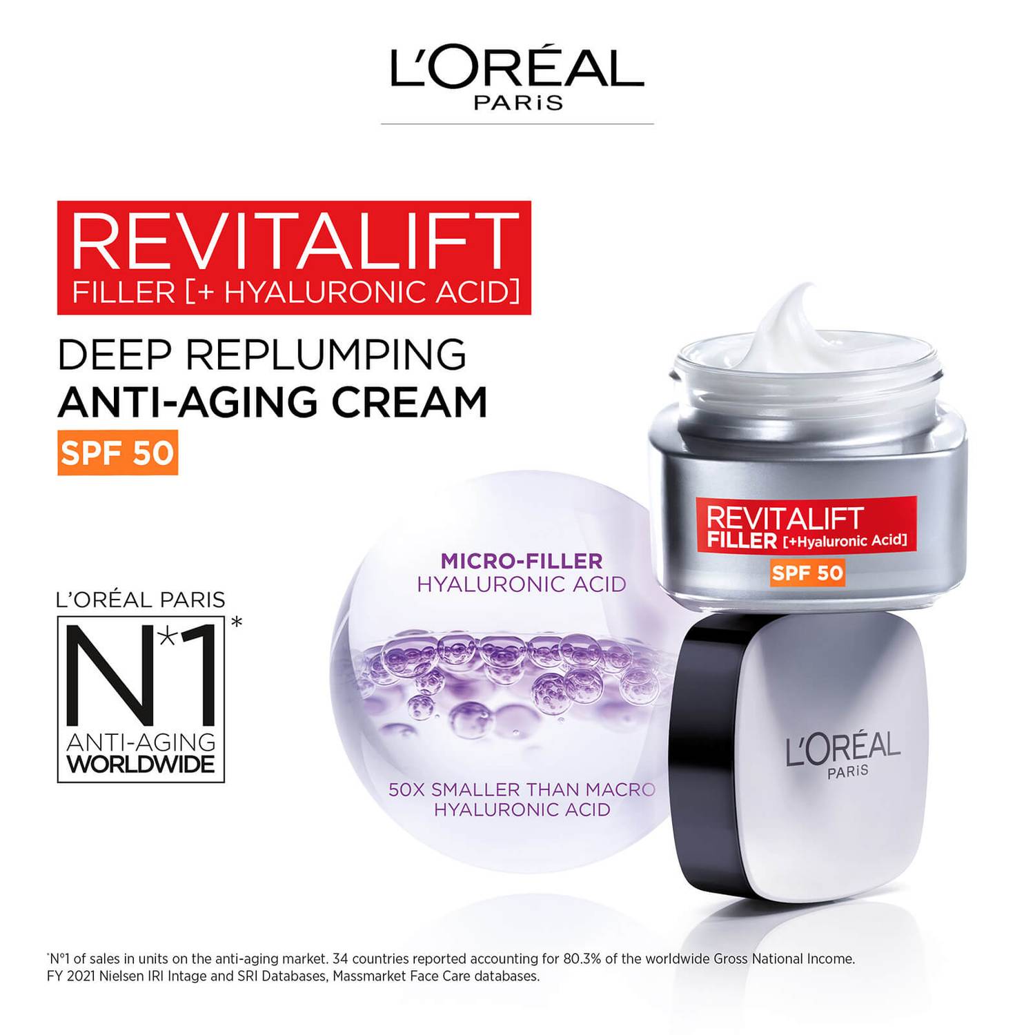 L'Oréal Paris Revitalift Filler Hyaluronic Acid Anti-Ageing SPF50 Day Cream 50ml