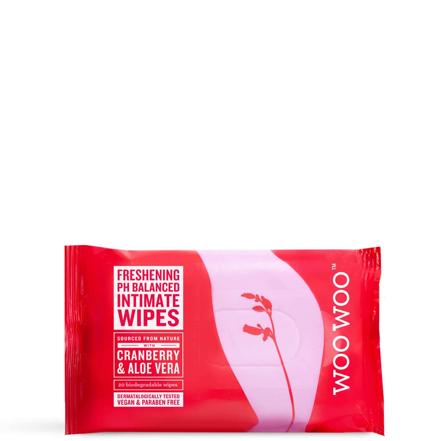 WooWoo Refresh It! PH Balanced Cranberry and Aloe Vera Wipes (20 Pack)