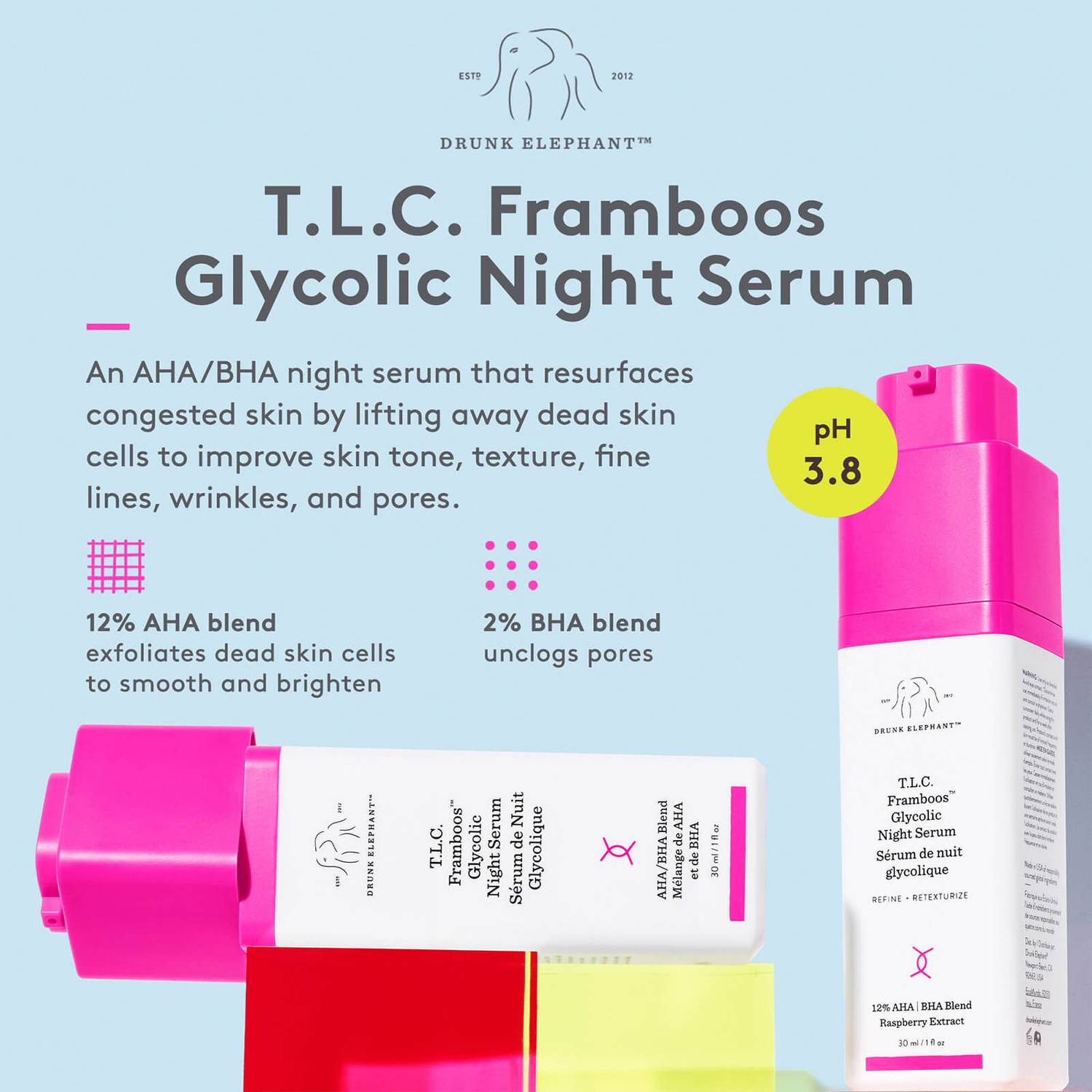 Drunk Elephant T.L.C. Framboos Glycolic Night Serum 30ml