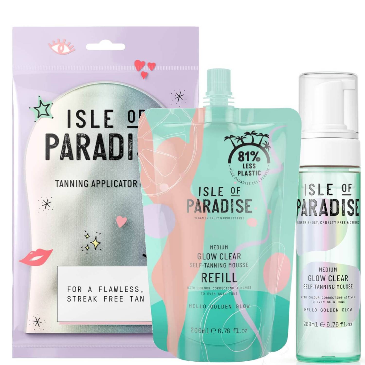 Isle of Paradise Medium Glow Clear Mousse and Refill and Mitt Bundle (Worth £40.89)