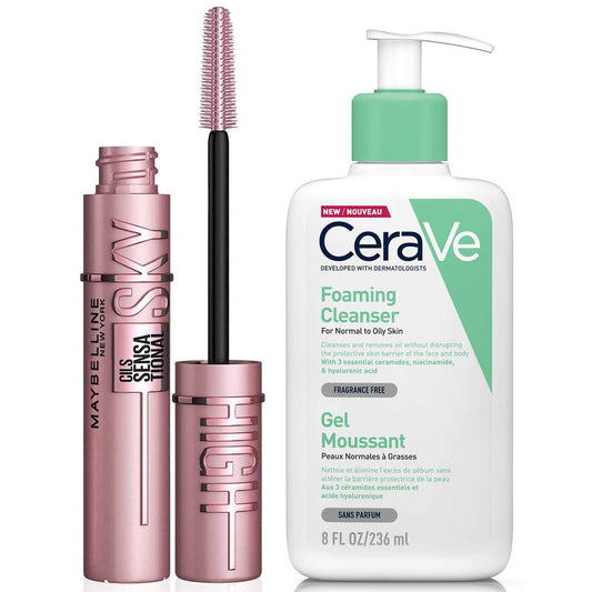 CeraVe Foaming Cleanser and Maybelline Sky High Mascara Duo for Oily Skin