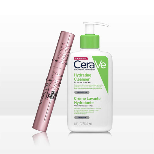 CeraVe Hydrating Hyaluronic Acid Cleanser and Maybelline Sky High Mascara Duo for Dry Skin