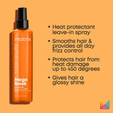 Matrix Mega Sleek Shea Butter Smoothing Shampoo, Conditioner and Iron Smoother Heat Protection Routine for Frizzy Hair