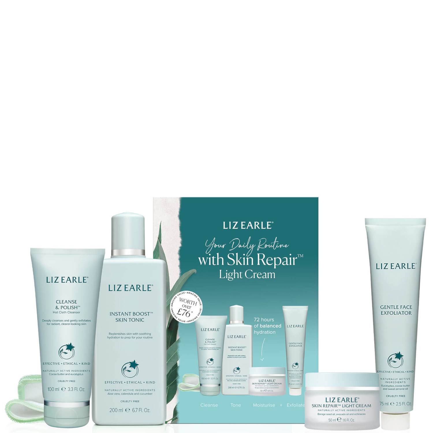 Liz Earle Your Daily Routine with Skin Repair Light Cream Kit (Worth £76.00)