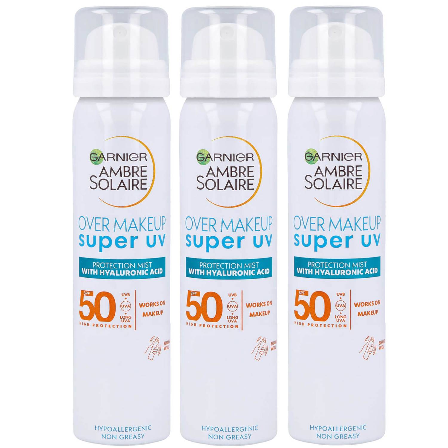 Garnier Ambre Solaire Over Makeup Super UV Protection Mist SPF50 75ml Trio