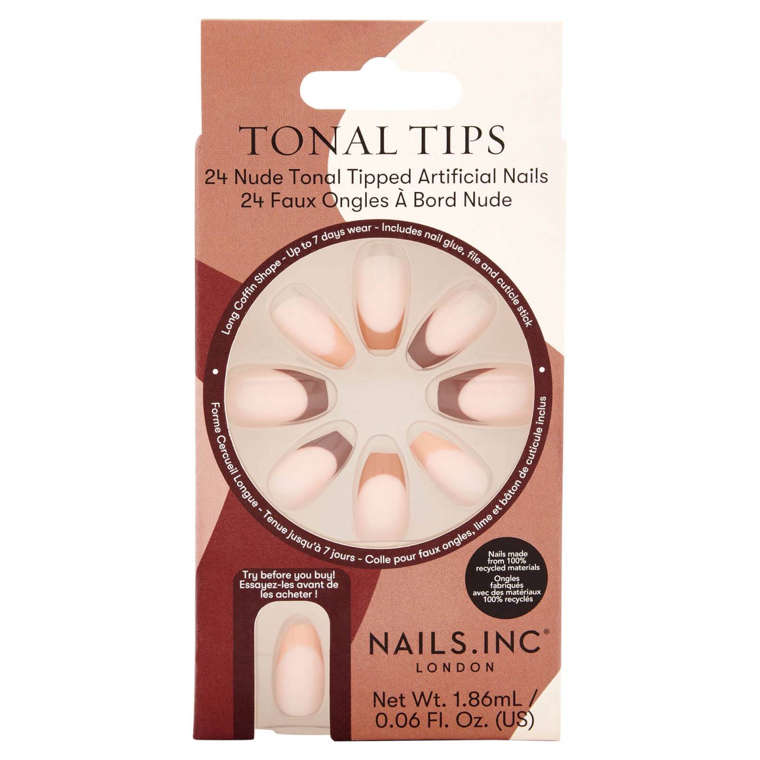 nails inc. Tonal Tips Artificial Nails (Pack of 24)