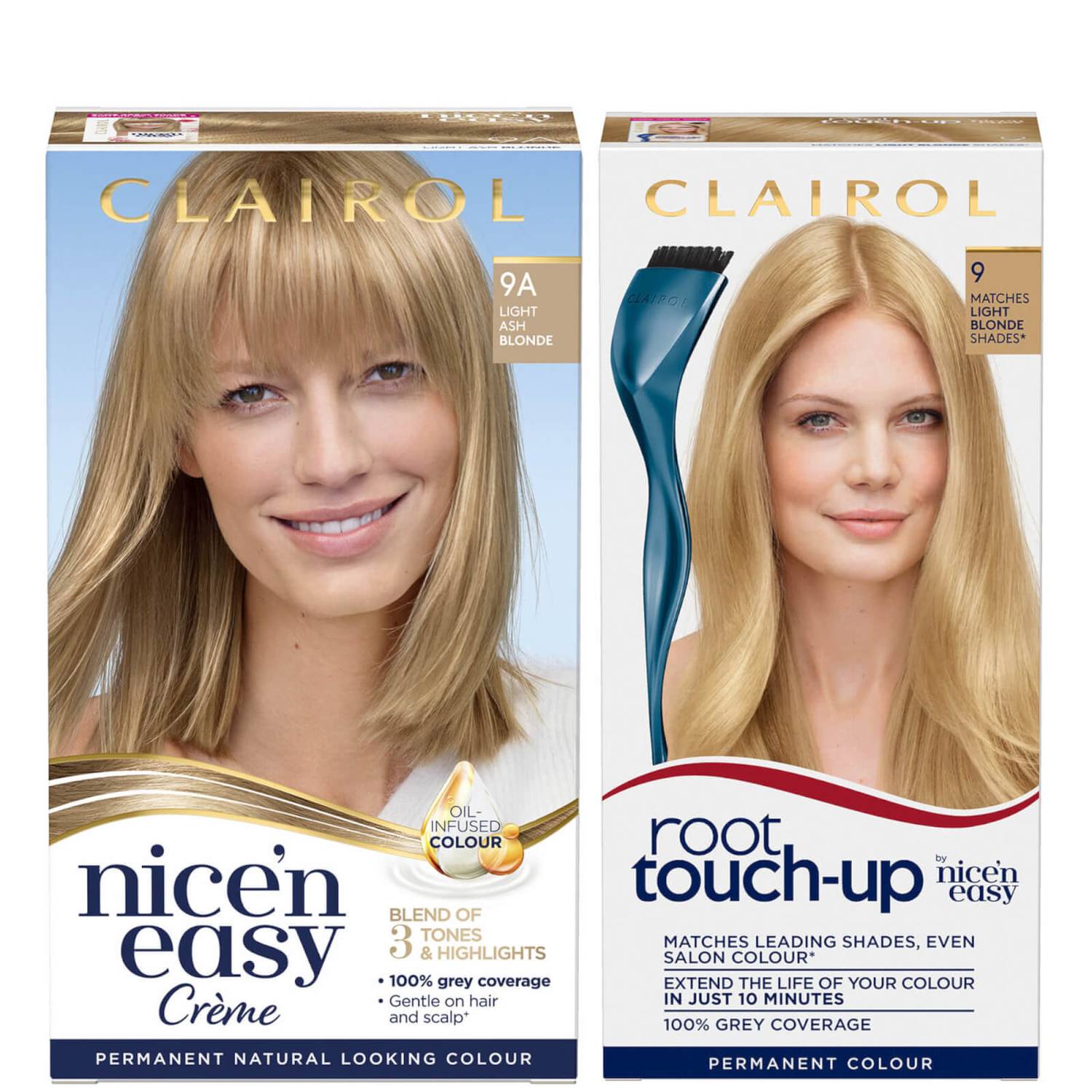 Clairol Root Touch-Up 9 Light Blonde x Nice'n Easy Permanent 9A Light Ash Blonde Bundle