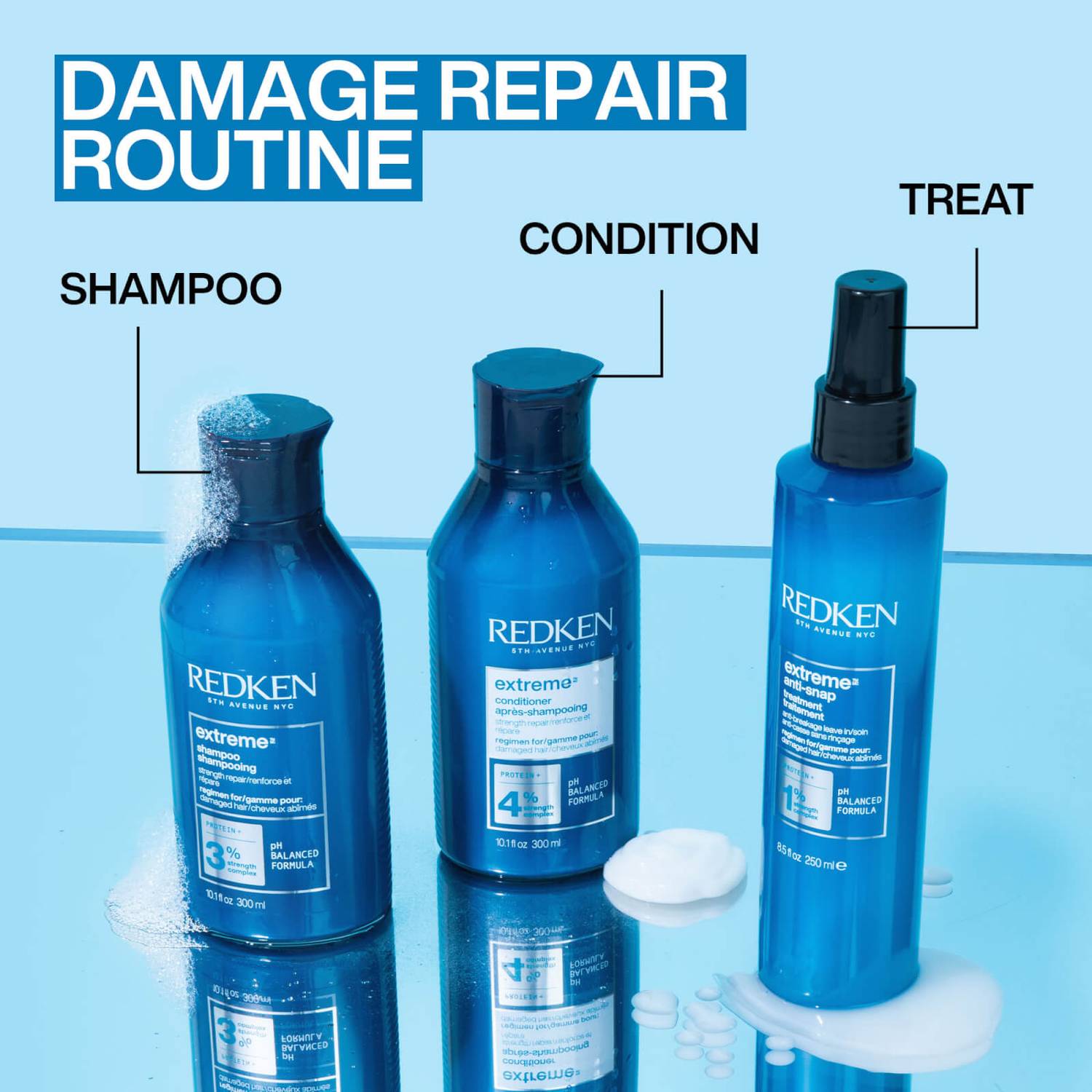 Redken Extreme Shampoo, Conditioner and Anti-Snap Treatment Routine for Damaged Hair