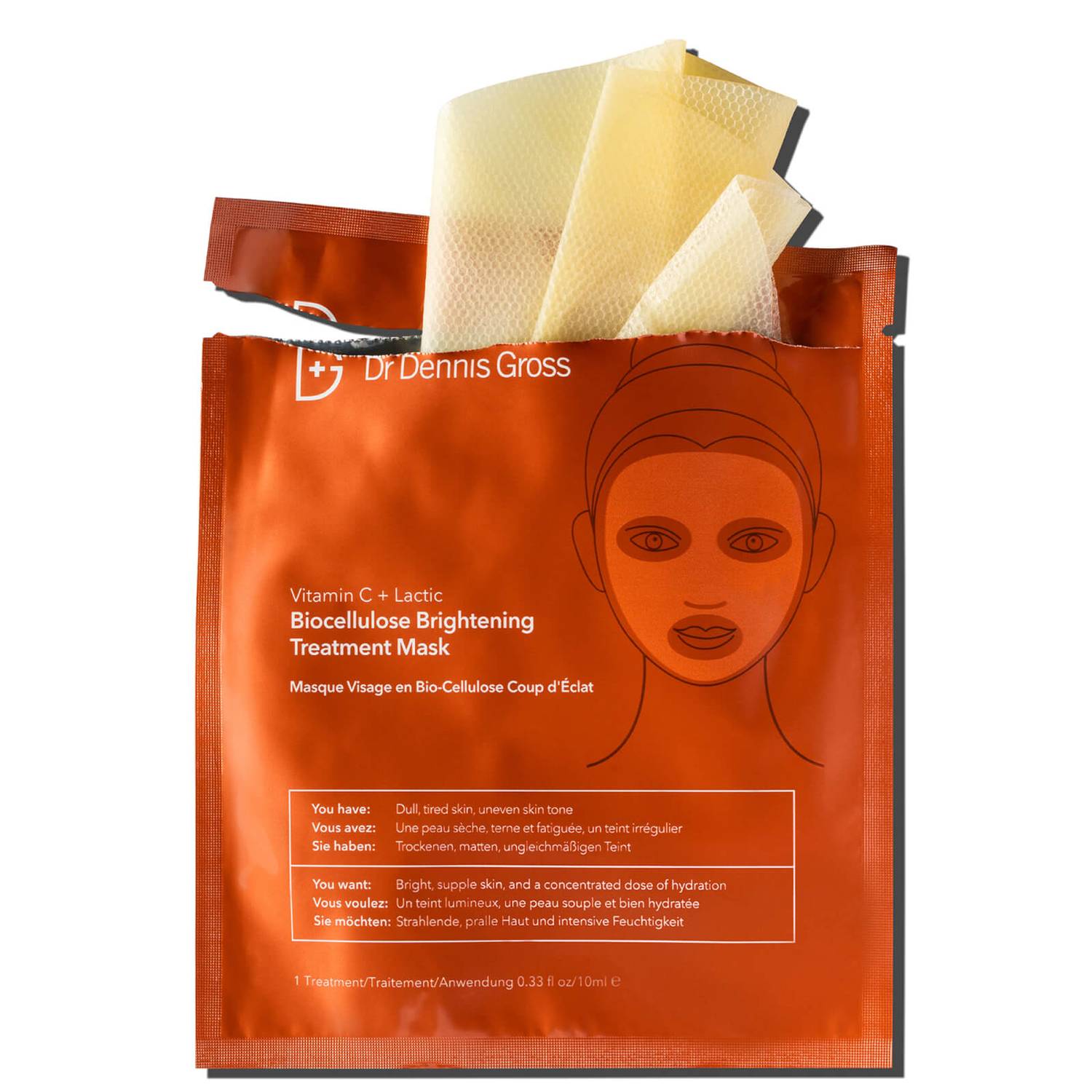 Dr Dennis Gross Skincare Vitamin C and Lactic Biocellulose Brightening Treatment Mask 10ml