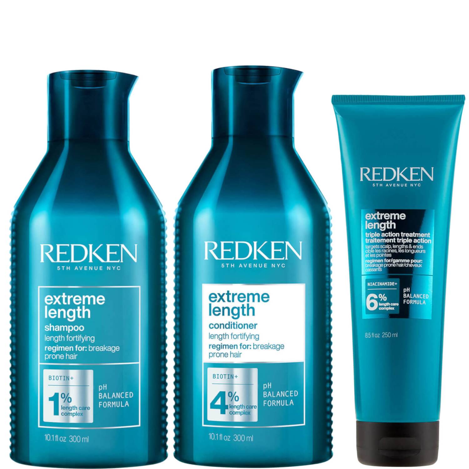 Redken Extreme Length Shampoo, Conditioner and Triple Action Treatment Mask Trio Bundle