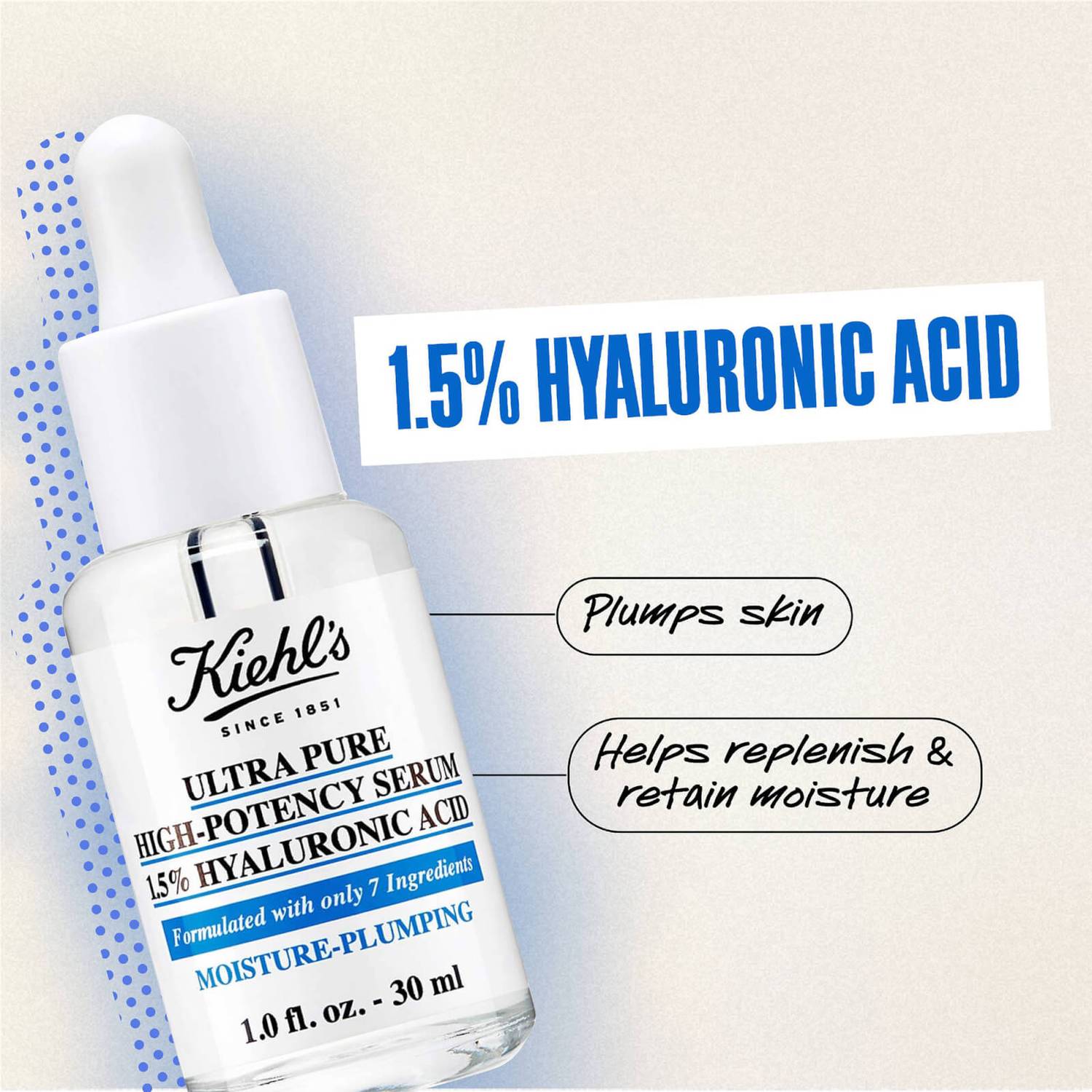 Kiehl's Ultra Pure 1.5% Hyaluronic Acid Moisture Plumping High-Potency Serum 30ml