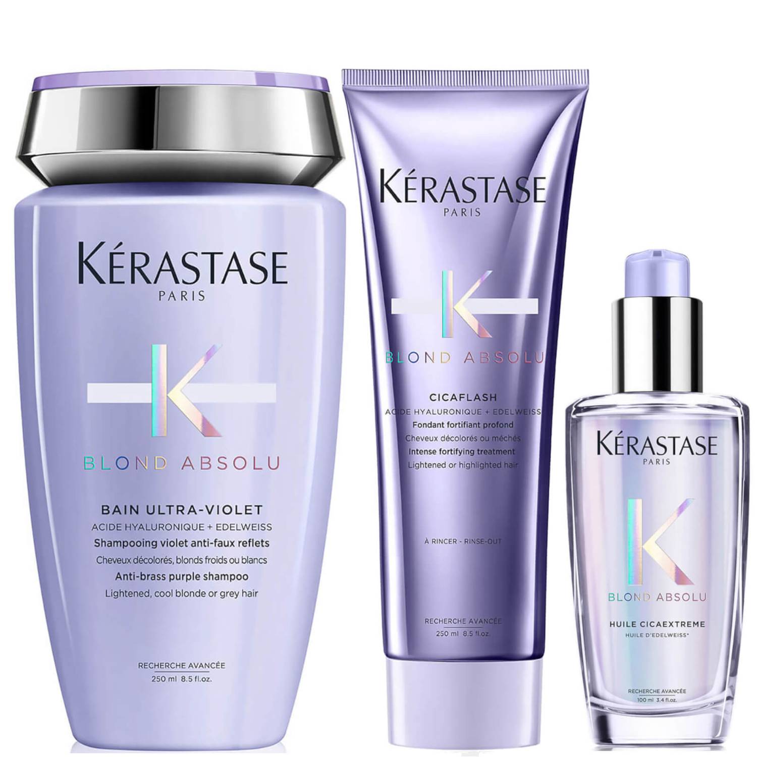 Kérastase Blond Absolu Ultraviolet Shampoo, Conditioner and Oil Trio for Brightening Blonde Hair