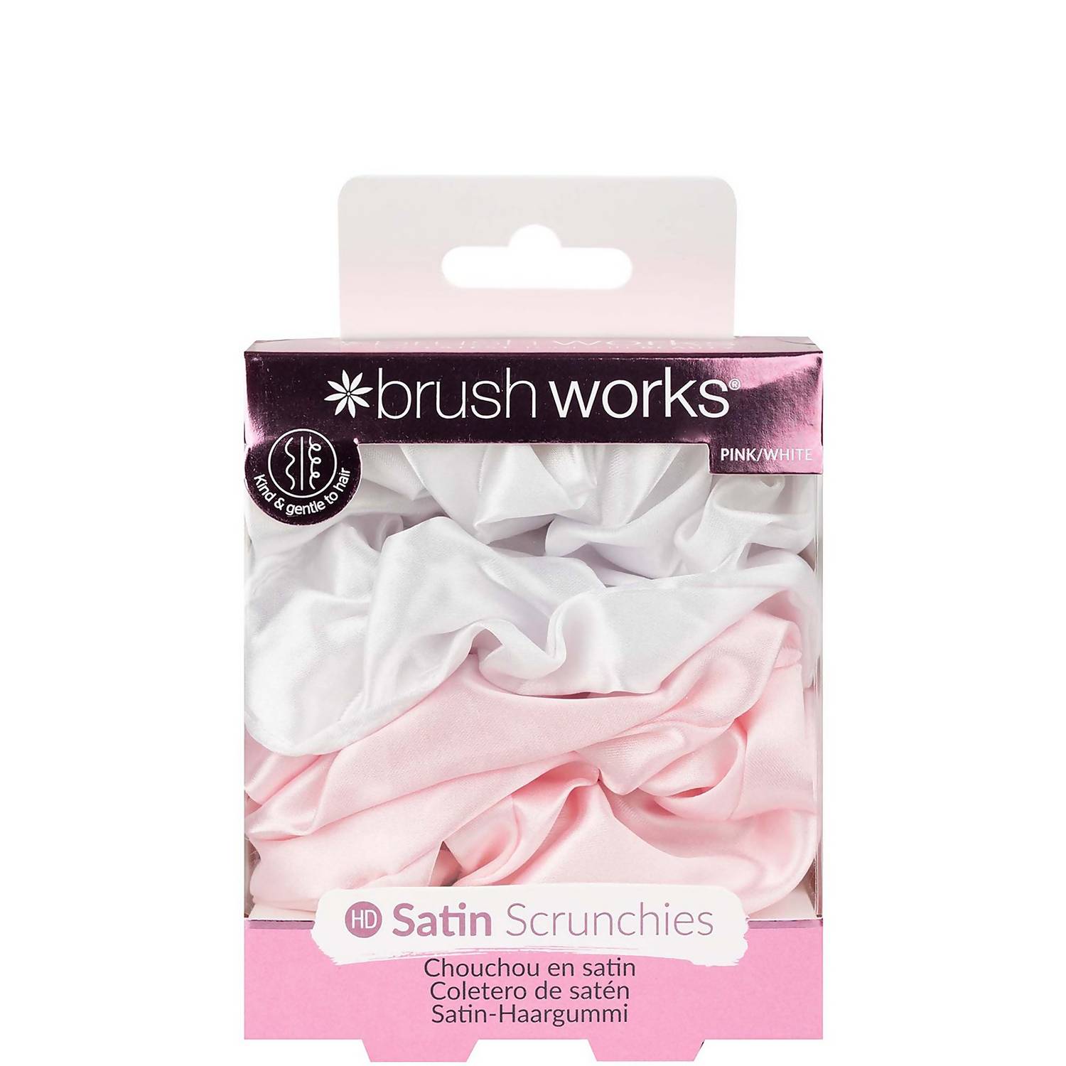 brushworks Pink and White Satin Scrunchies (Pack of 4)