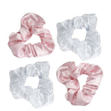 brushworks Pink and White Satin Scrunchies (Pack of 4)