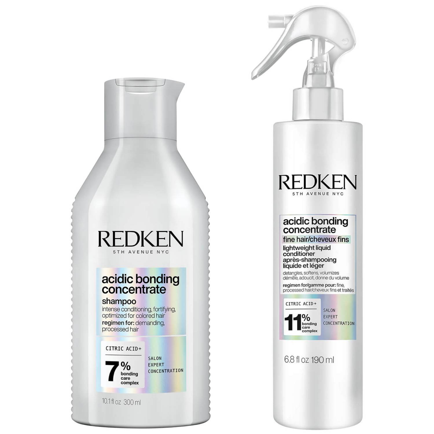 Redken Acidic Bonding Concentrate Shampoo and Lightweight Liquid Conditioner Bond Repair Bundle for Fine Hair